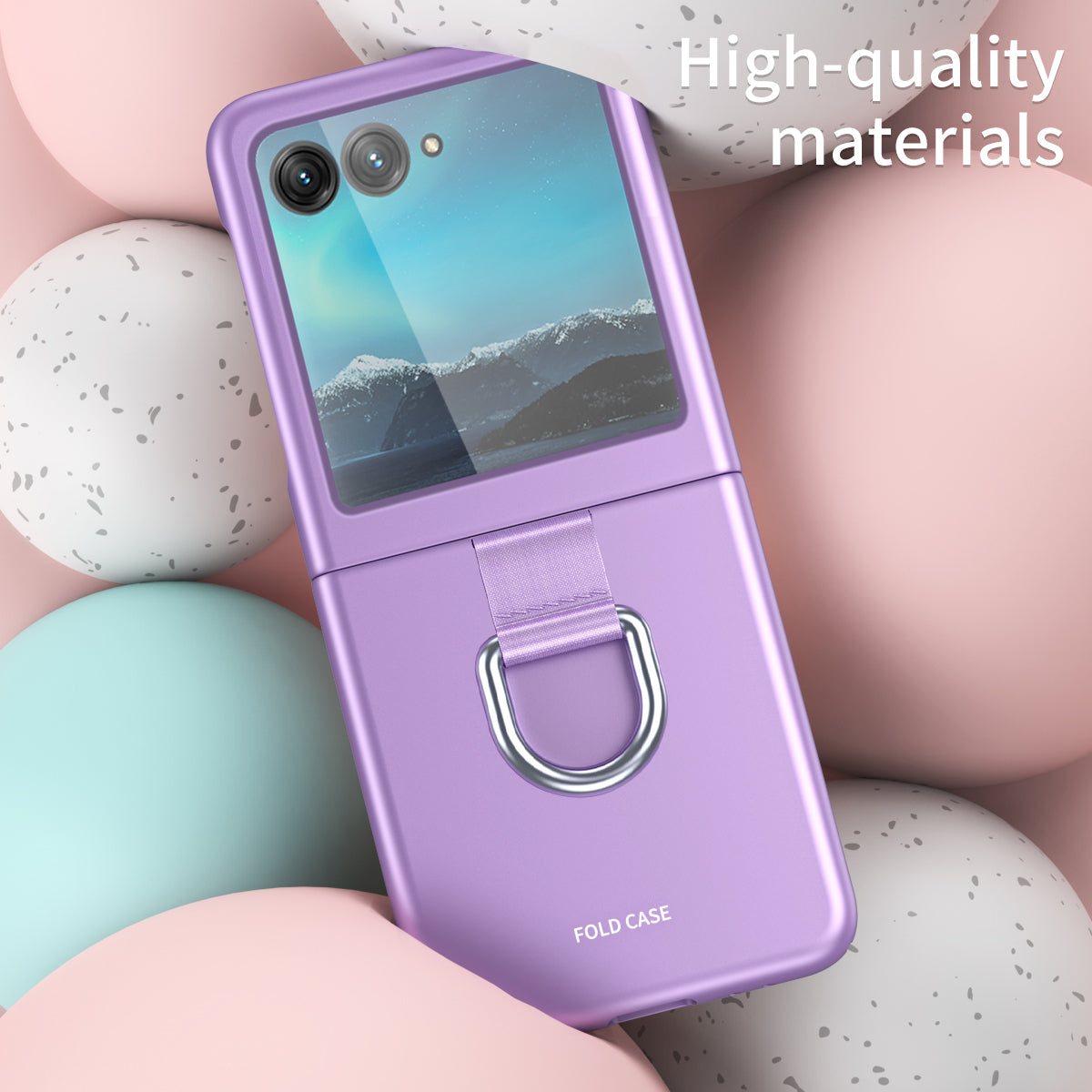 Uniqkart for Motorola Razr 40 Ultra 5G Rubberized Hard PC Phone Case Ring Holder Anti Drop Protective Cover - Rose Gold