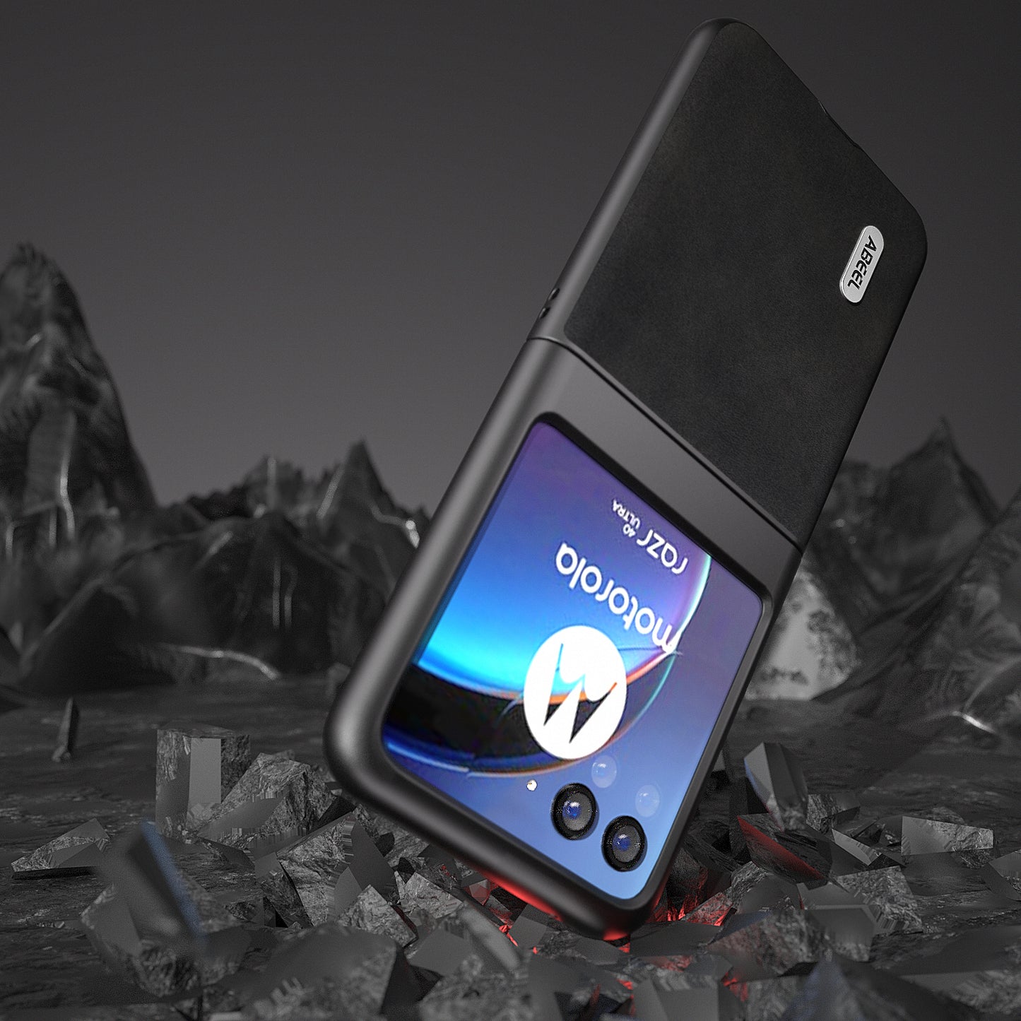 Uniqkart For Motorola Razr 40 Ultra 5G PU Leather Coated Hard PC Phone Case Cowhide Texture Back Cover - Black