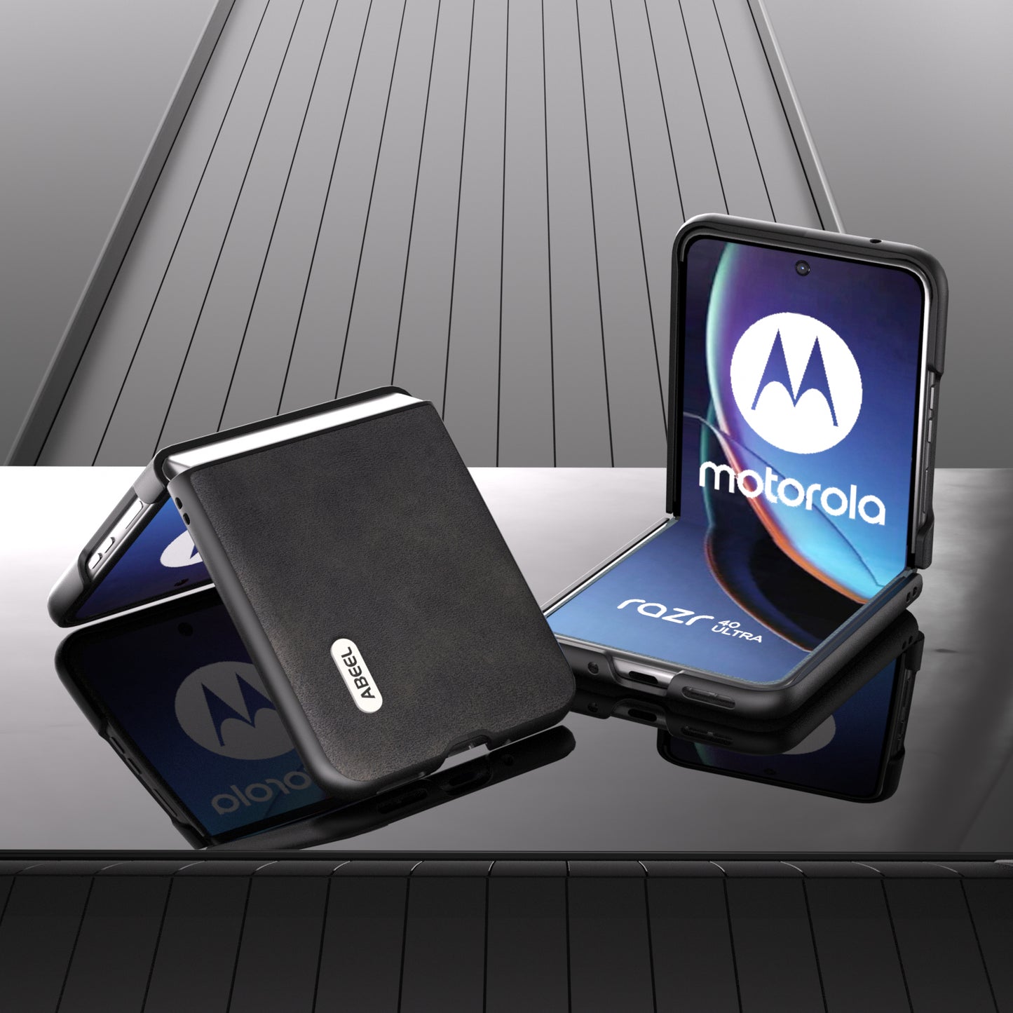 Uniqkart For Motorola Razr 40 Ultra 5G PU Leather Coated Hard PC Phone Case Cowhide Texture Back Cover - Black