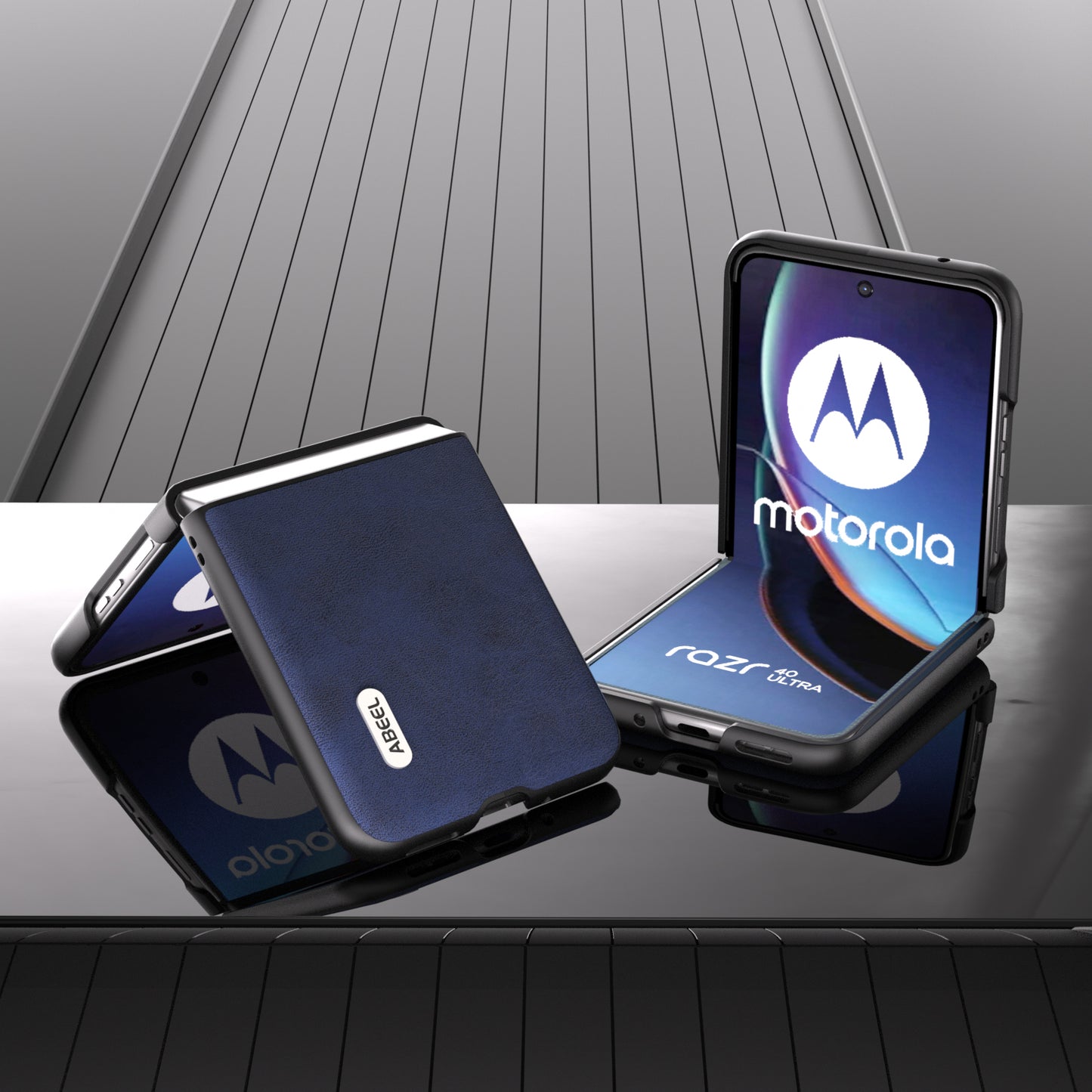 Uniqkart For Motorola Razr 40 Ultra 5G PU Leather Coated Hard PC Phone Case Cowhide Texture Back Cover - Blue