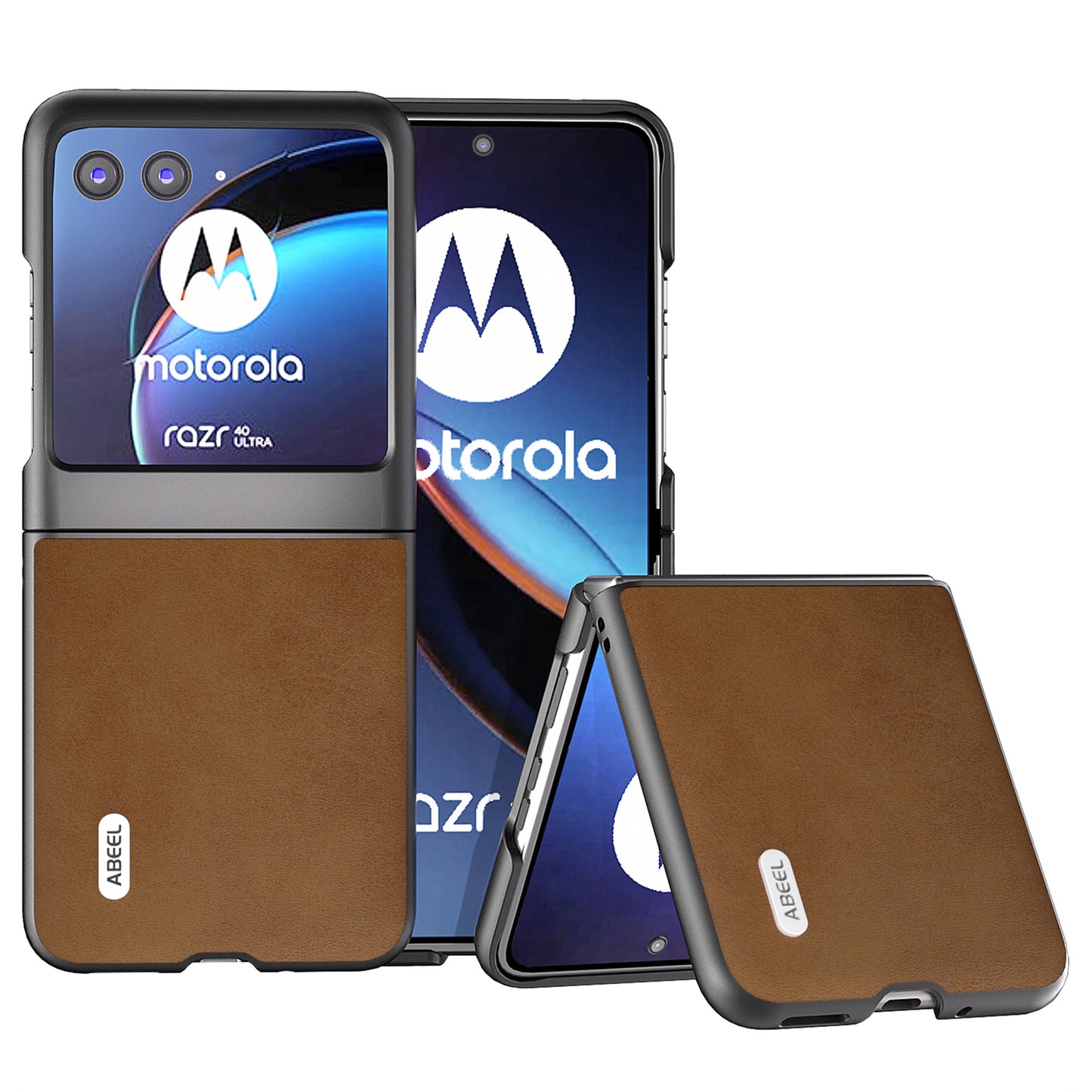 Uniqkart For Motorola Razr 40 Ultra 5G PU Leather Coated Hard PC Phone Case Cowhide Texture Back Cover - Brown