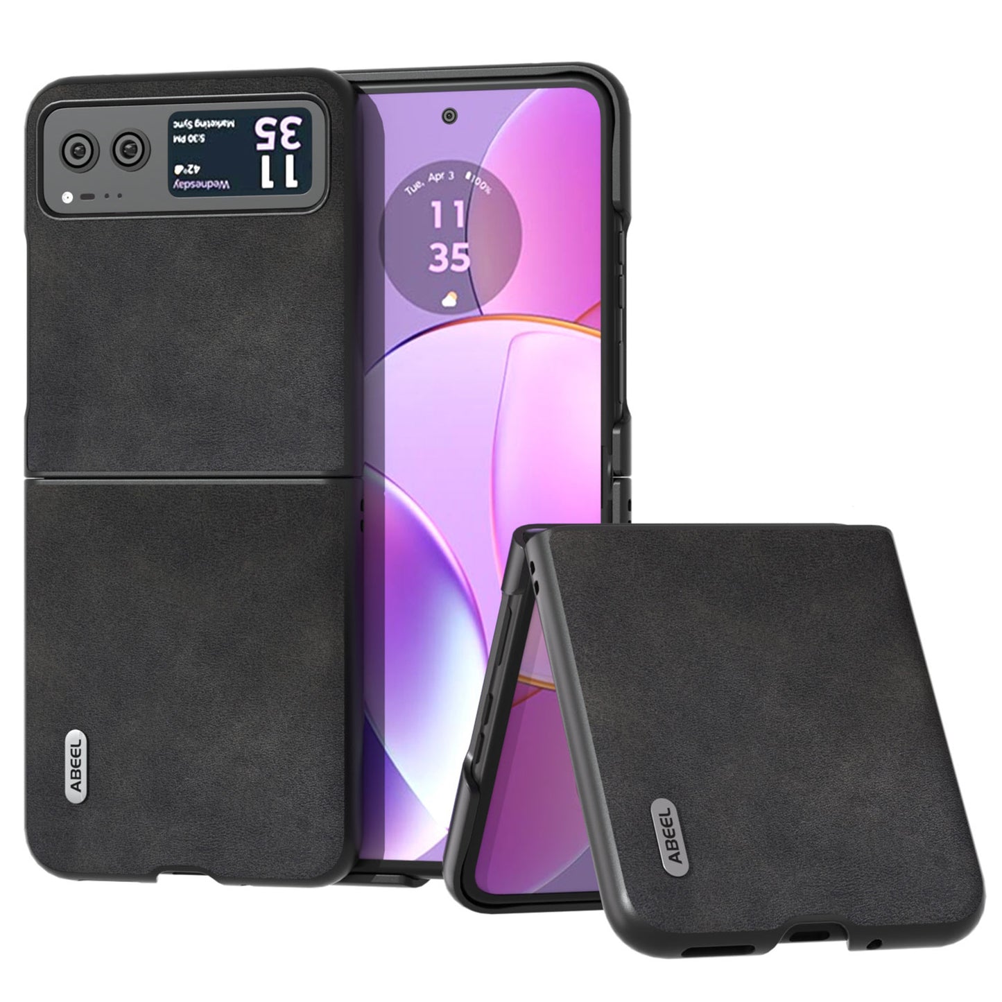 Uniqkart Cowhide Texture Back Cover for Motorola Razr 40 5G , PU Leather Coated Hard PC Phone Case - Black