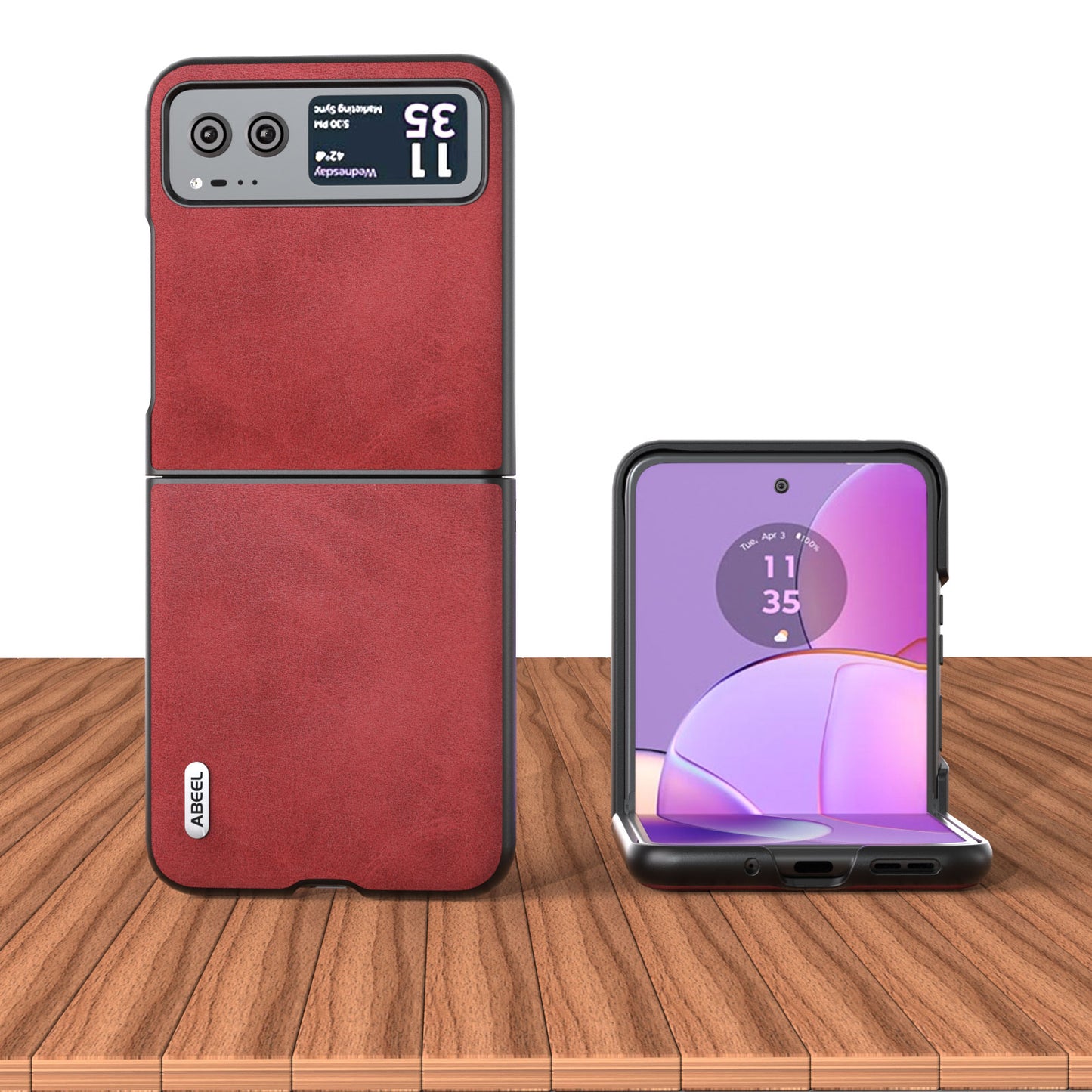 Uniqkart Cowhide Texture Back Cover for Motorola Razr 40 5G , PU Leather Coated Hard PC Phone Case - Red