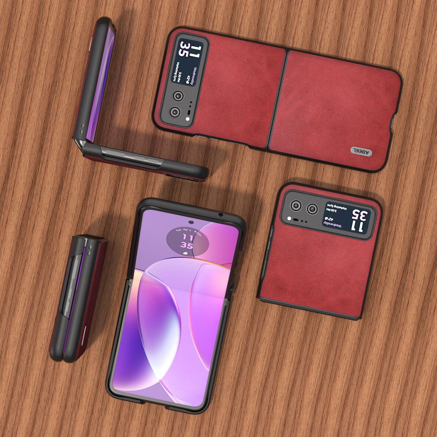 Uniqkart Cowhide Texture Back Cover for Motorola Razr 40 5G , PU Leather Coated Hard PC Phone Case - Red