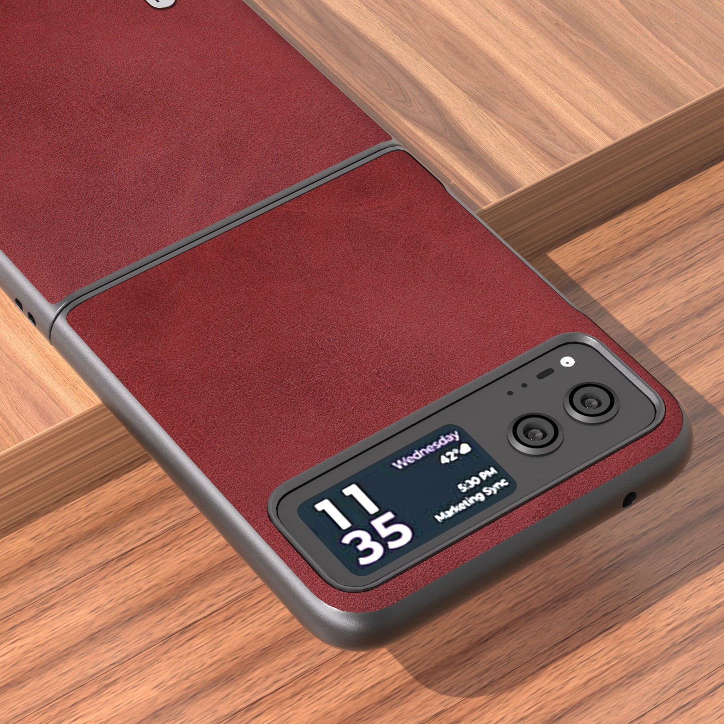 Uniqkart Cowhide Texture Back Cover for Motorola Razr 40 5G , PU Leather Coated Hard PC Phone Case - Red