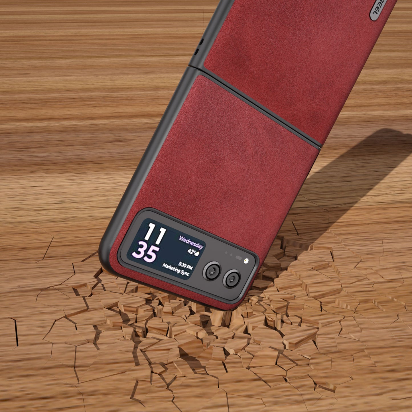 Uniqkart Cowhide Texture Back Cover for Motorola Razr 40 5G , PU Leather Coated Hard PC Phone Case - Red