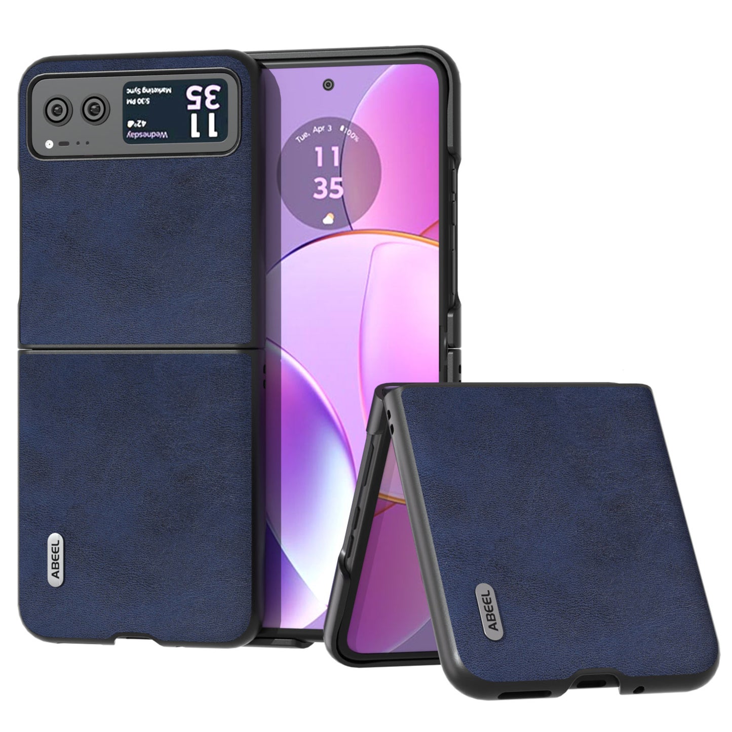 Uniqkart Cowhide Texture Back Cover for Motorola Razr 40 5G , PU Leather Coated Hard PC Phone Case - Blue