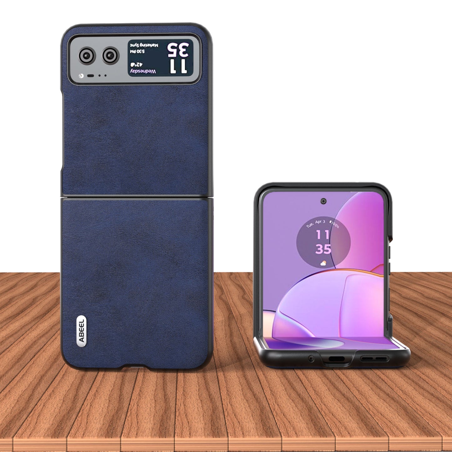 Uniqkart Cowhide Texture Back Cover for Motorola Razr 40 5G , PU Leather Coated Hard PC Phone Case - Blue