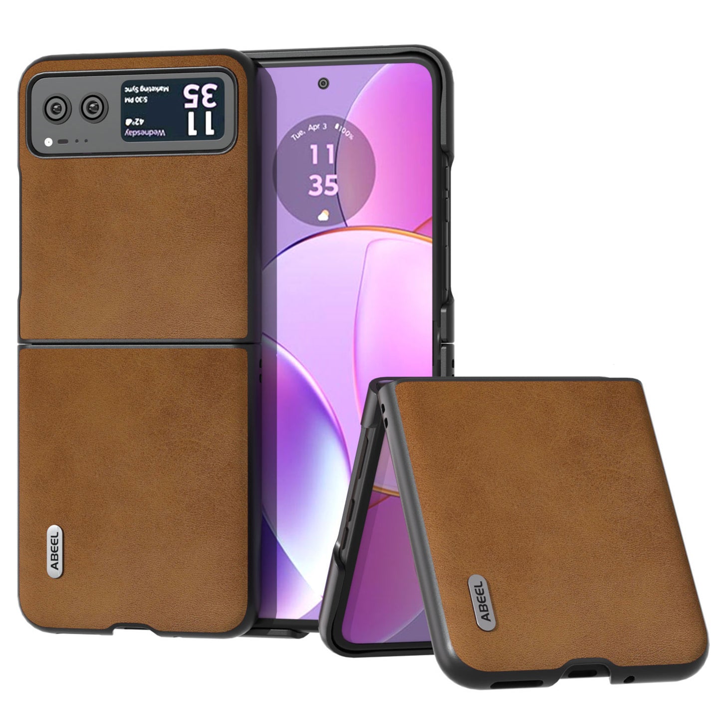 Uniqkart Cowhide Texture Back Cover for Motorola Razr 40 5G , PU Leather Coated Hard PC Phone Case - Brown