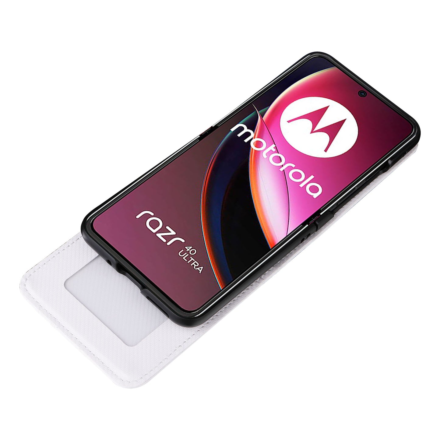 Uniqkart for Motorola Razr 40 Ultra 5G Card Holder Phone Case Carbon Fiber Texture PU Leather+PC Cover - White