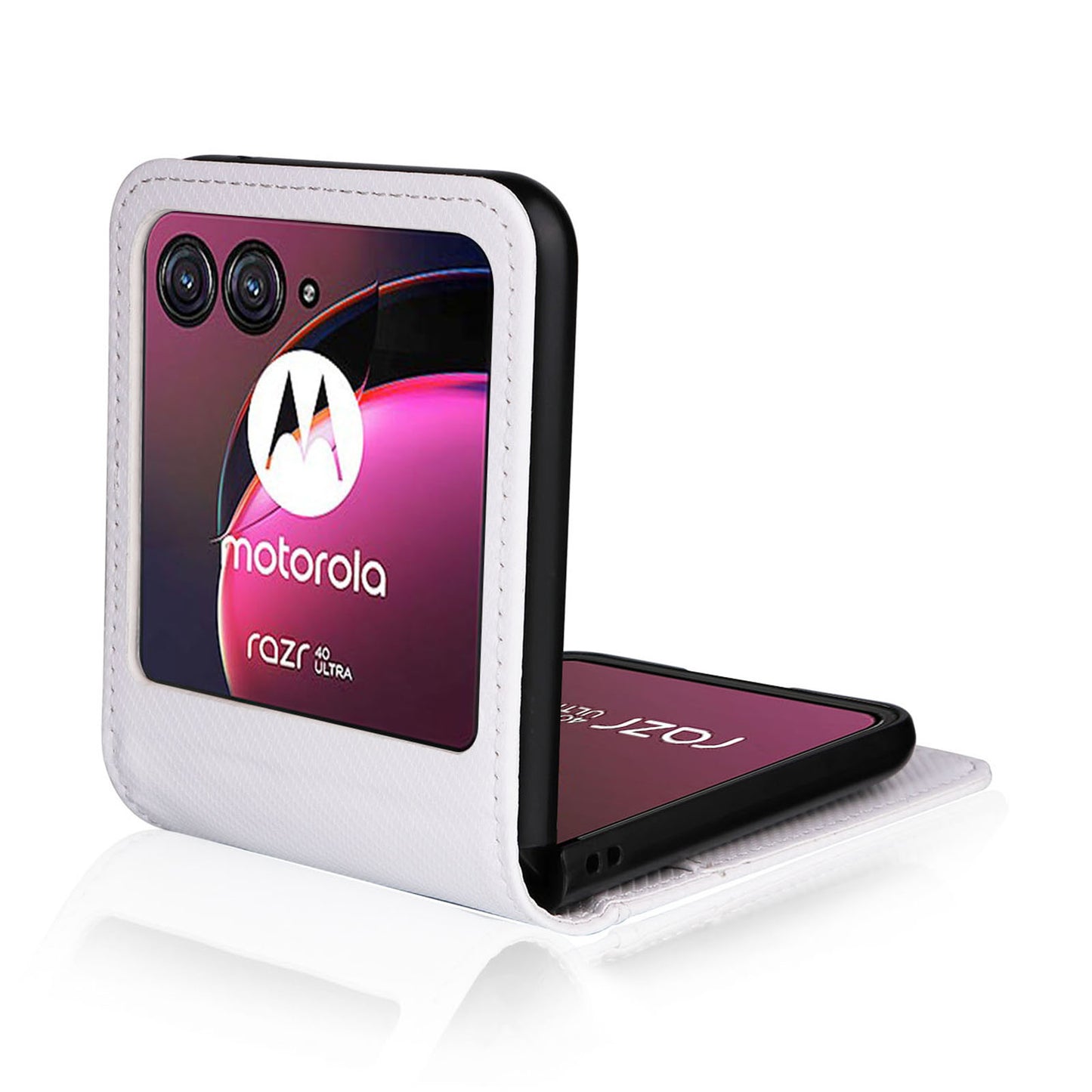 Uniqkart for Motorola Razr 40 Ultra 5G Card Holder Phone Case Carbon Fiber Texture PU Leather+PC Cover - White