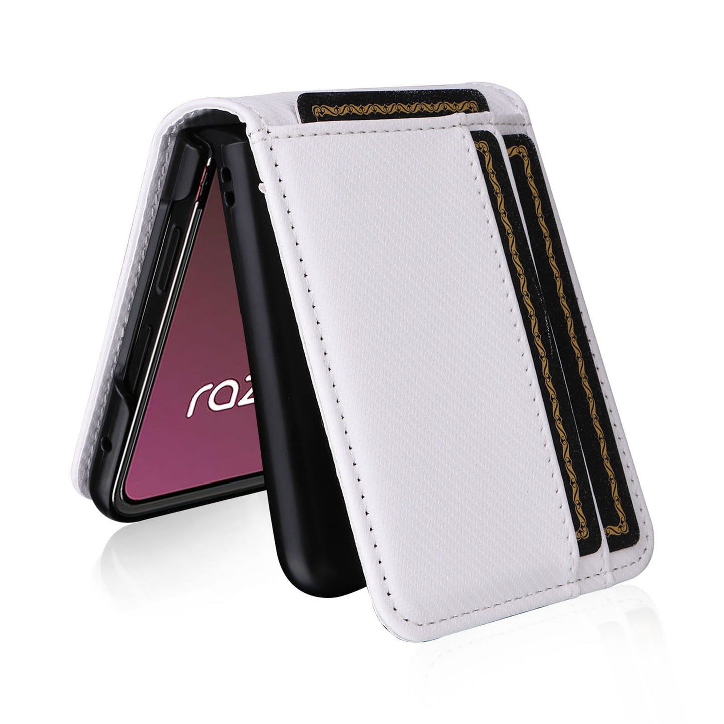 Uniqkart for Motorola Razr 40 Ultra 5G Card Holder Phone Case Carbon Fiber Texture PU Leather+PC Cover - White