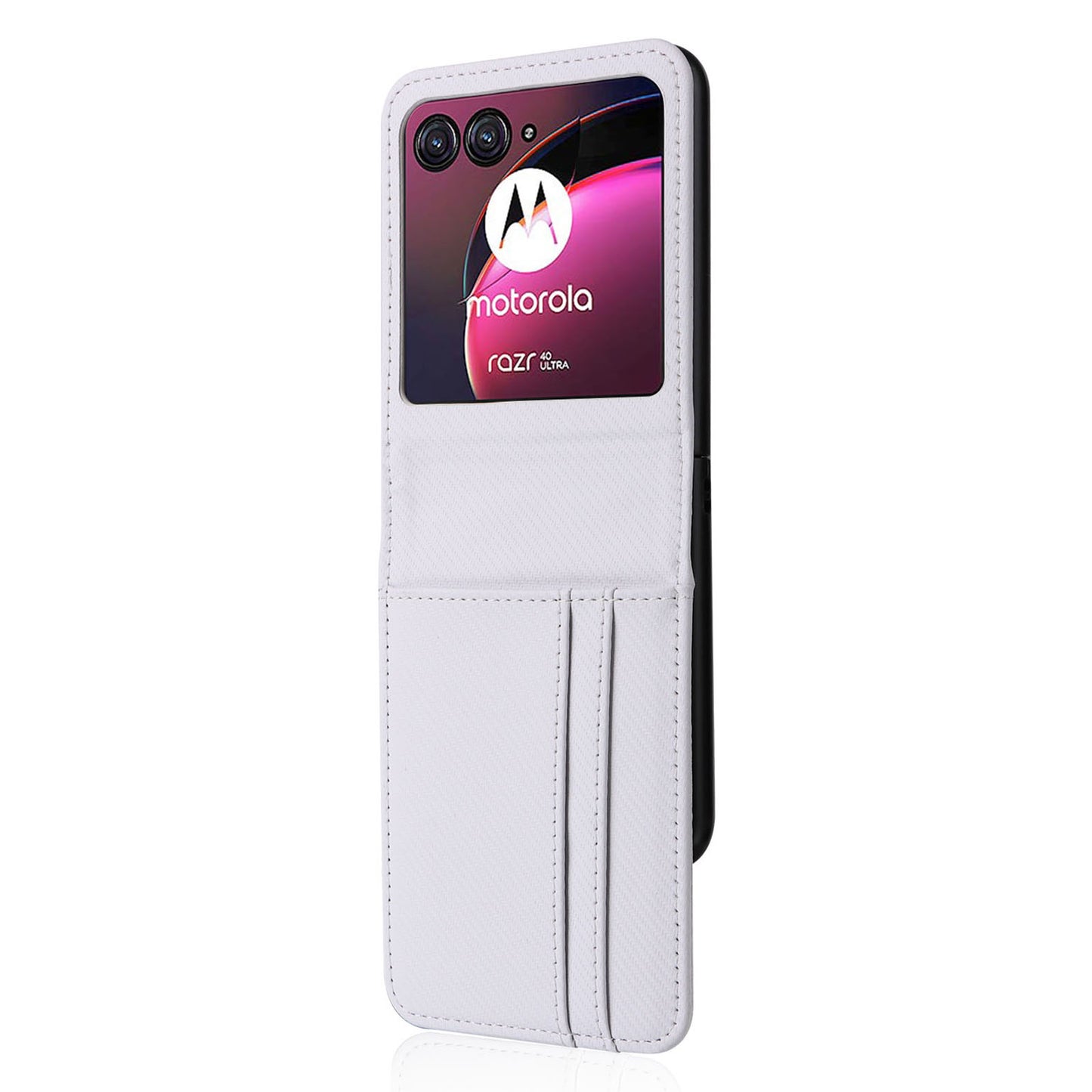 Uniqkart for Motorola Razr 40 Ultra 5G Card Holder Phone Case Carbon Fiber Texture PU Leather+PC Cover - White