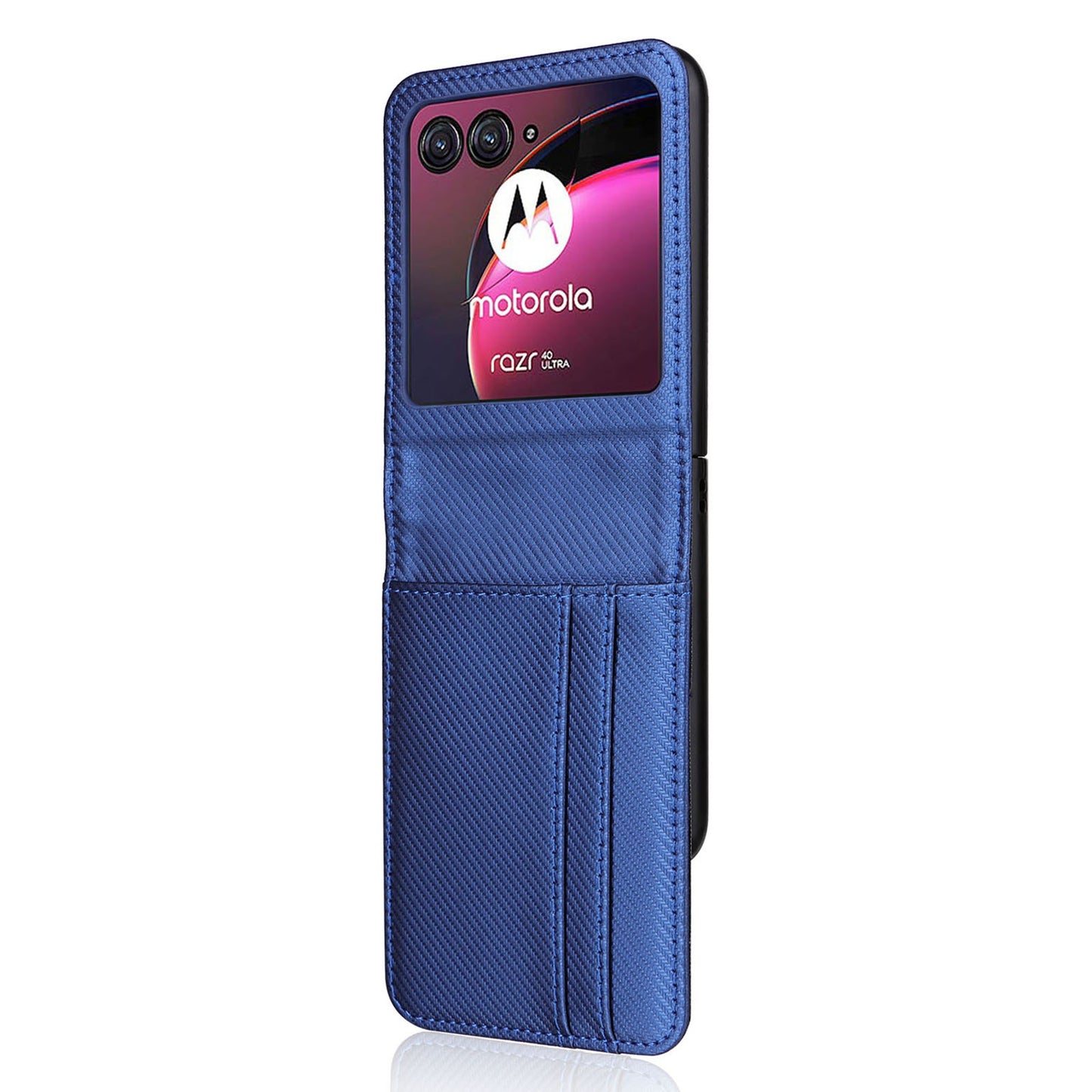 Uniqkart for Motorola Razr 40 Ultra 5G Card Holder Phone Case Carbon Fiber Texture PU Leather+PC Cover - Blue