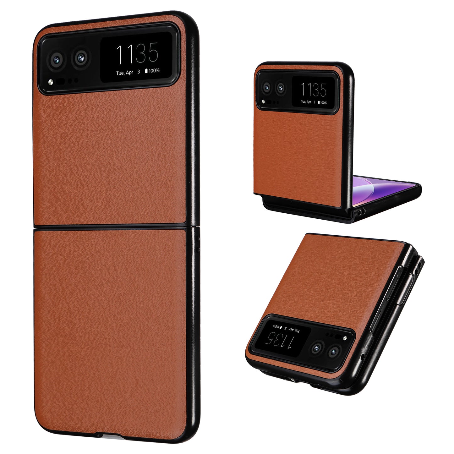 Uniqkart for Motorola Razr 40 5G Drop-proof Phone Cover Shockproof PU Leather+PC Phone Case - Brown