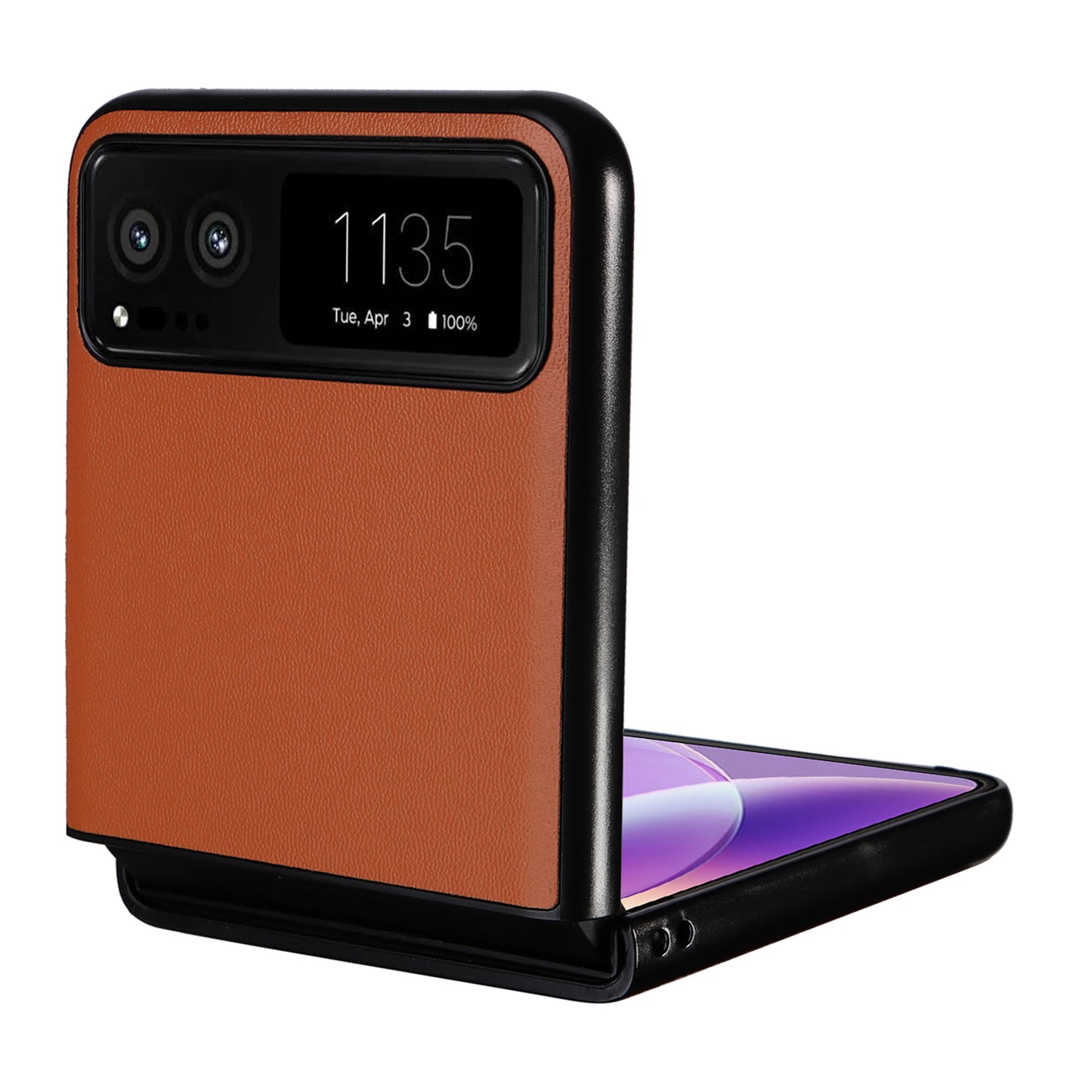 Uniqkart for Motorola Razr 40 5G Drop-proof Phone Cover Shockproof PU Leather+PC Phone Case - Brown