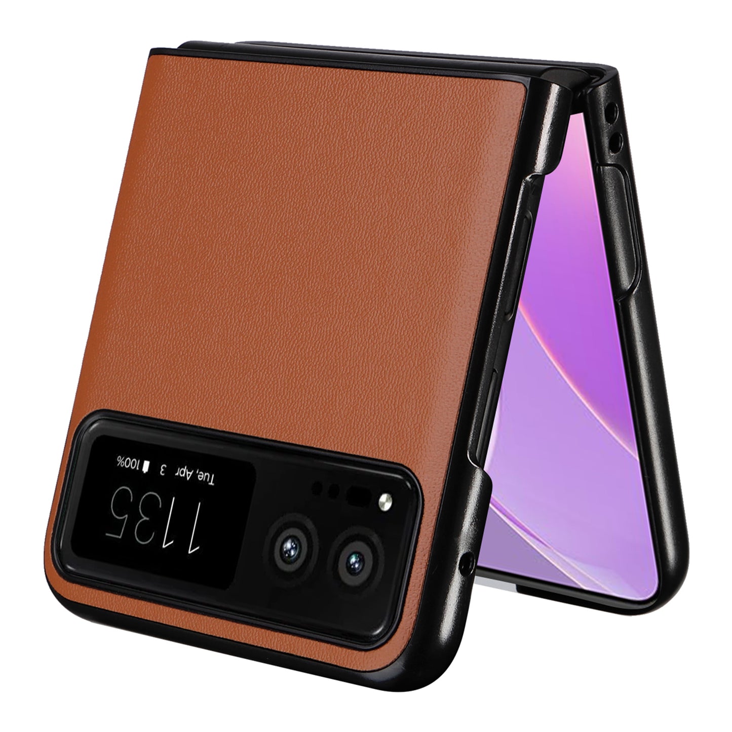 Uniqkart for Motorola Razr 40 5G Drop-proof Phone Cover Shockproof PU Leather+PC Phone Case - Brown