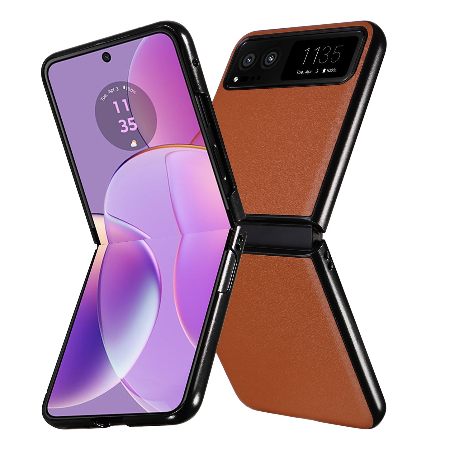Uniqkart for Motorola Razr 40 5G Drop-proof Phone Cover Shockproof PU Leather+PC Phone Case - Brown