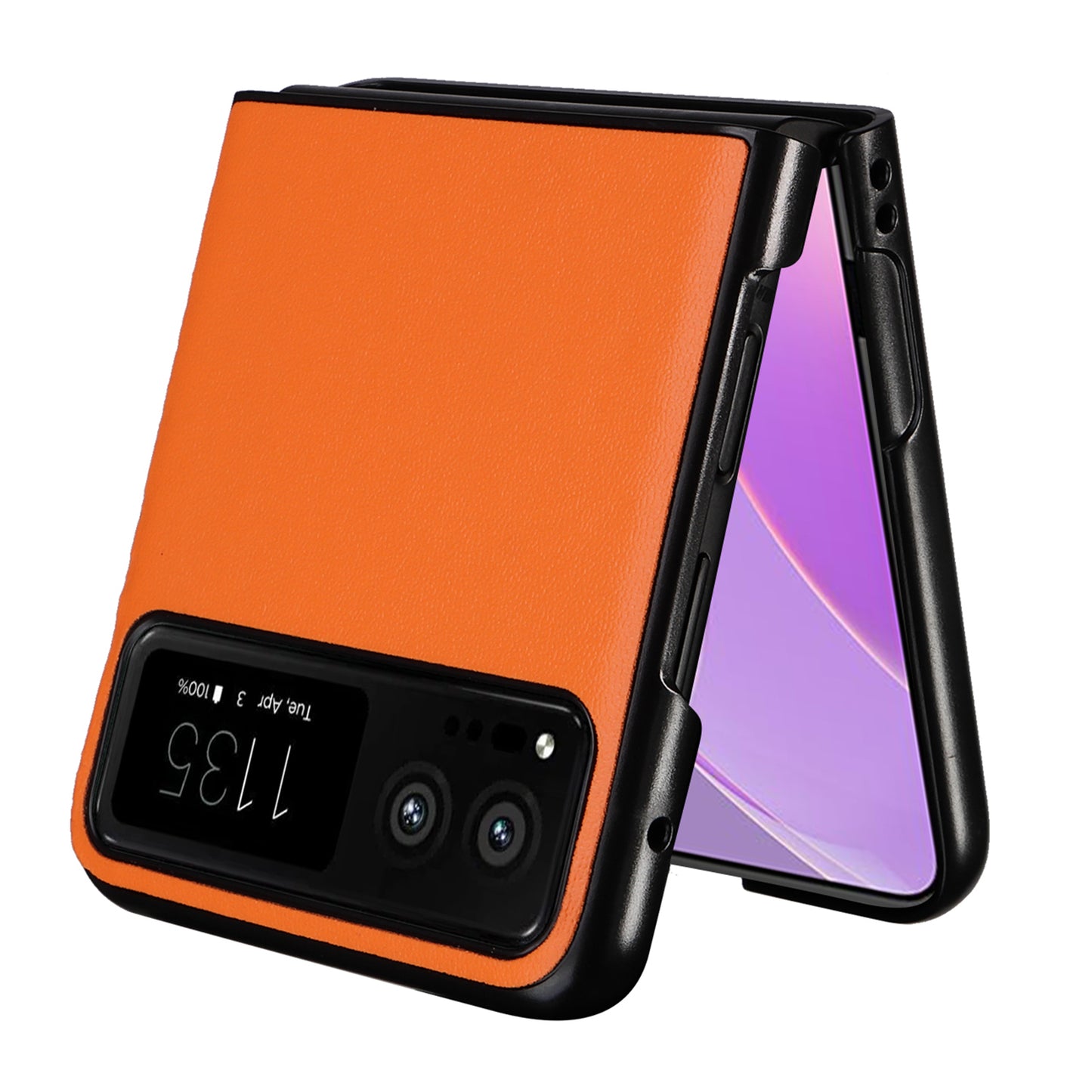 Uniqkart for Motorola Razr 40 5G Drop-proof Phone Cover Shockproof PU Leather+PC Phone Case - Orange