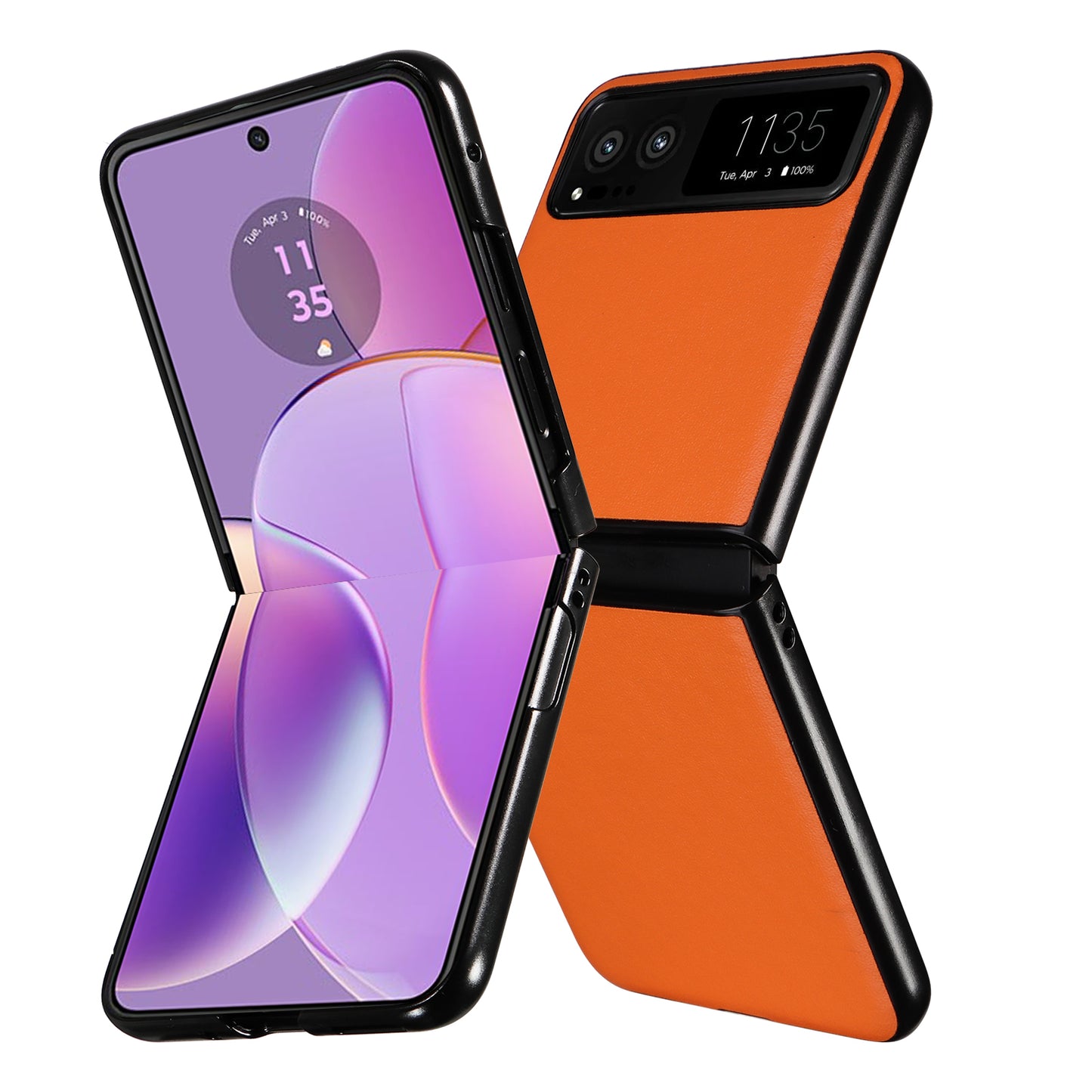 Uniqkart for Motorola Razr 40 5G Drop-proof Phone Cover Shockproof PU Leather+PC Phone Case - Orange