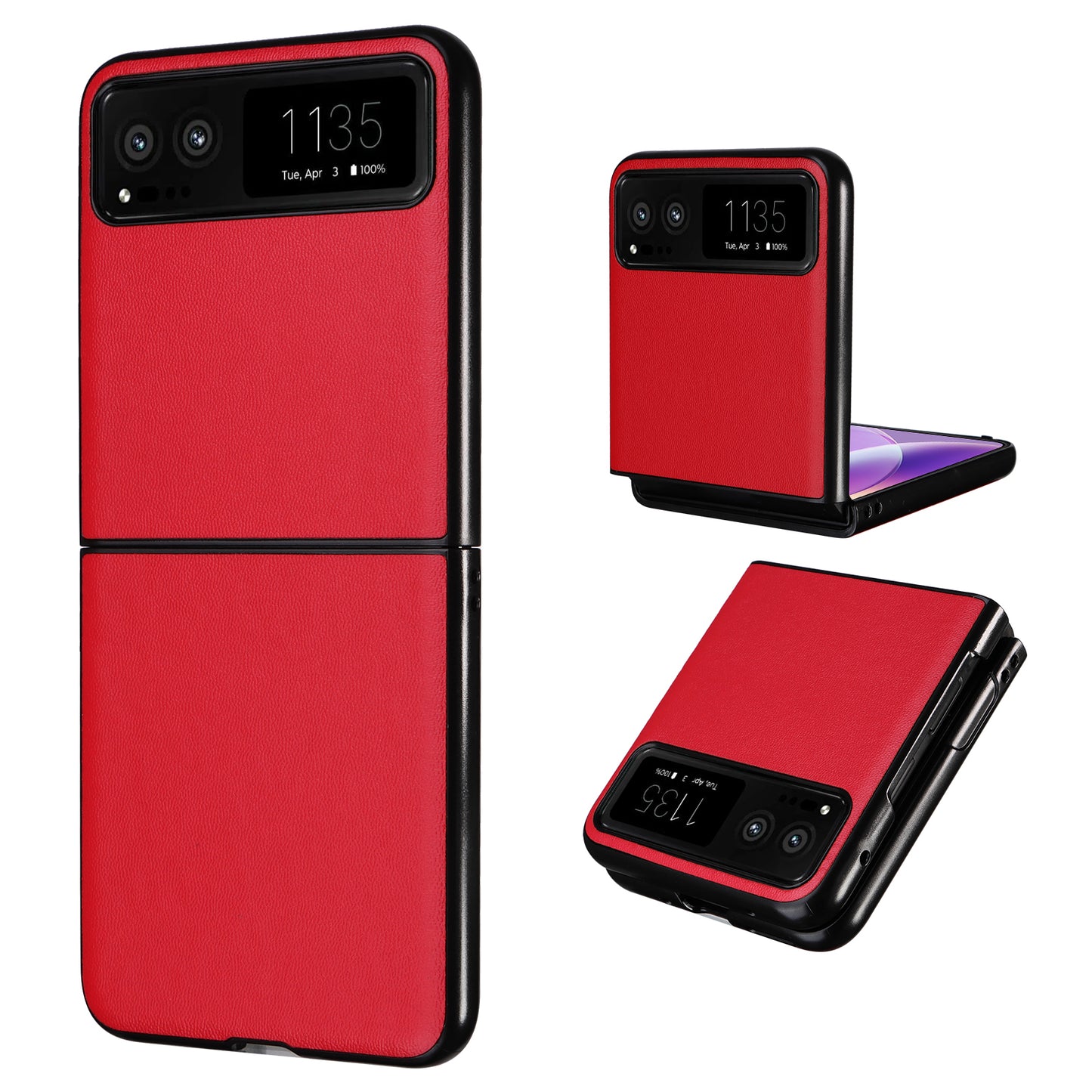Uniqkart for Motorola Razr 40 5G Drop-proof Phone Cover Shockproof PU Leather+PC Phone Case - Red