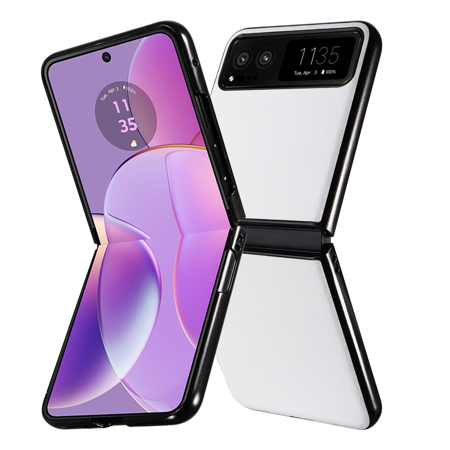 Uniqkart for Motorola Razr 40 5G Drop-proof Phone Cover Shockproof PU Leather+PC Phone Case - White