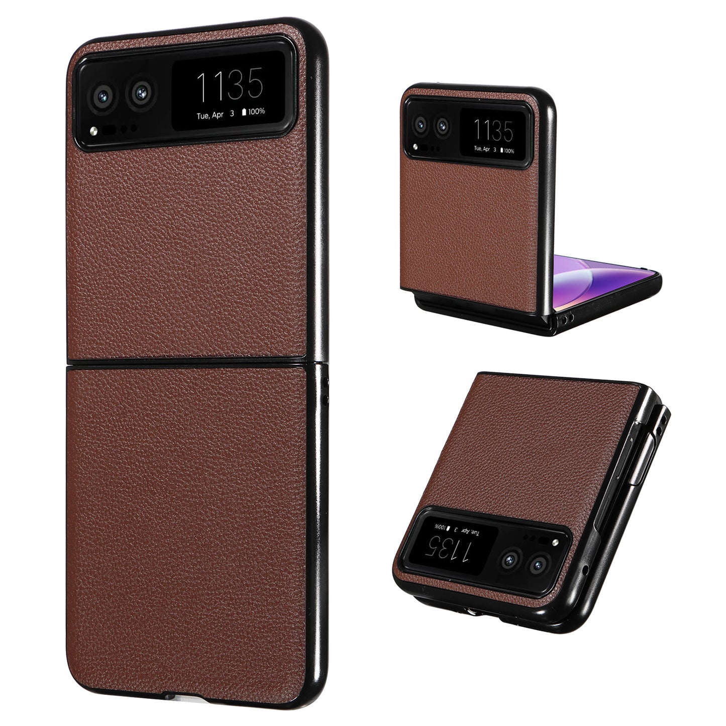 Uniqkart for Motorola Razr 40 5G Litchi Texture Phone Case PU Leather Coated PC Anti-drop Cover - Brown