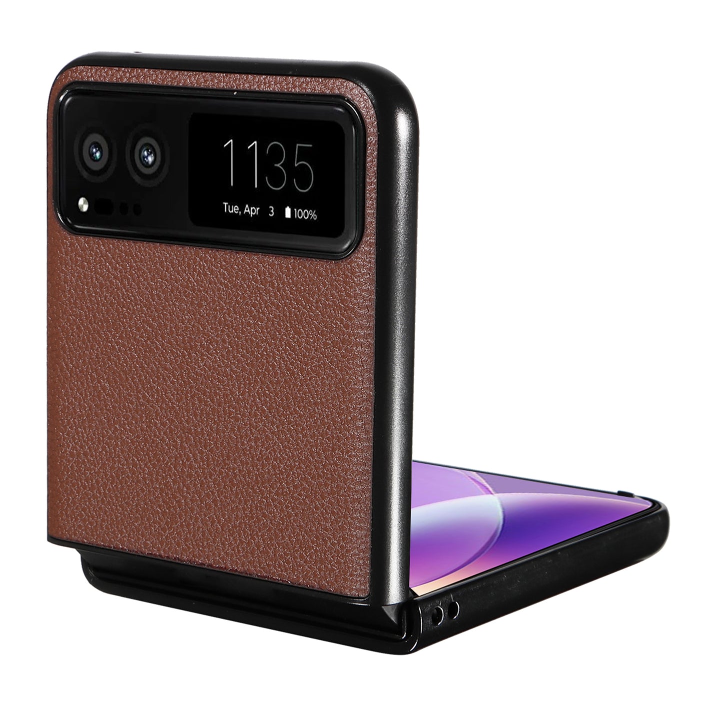 Uniqkart for Motorola Razr 40 5G Litchi Texture Phone Case PU Leather Coated PC Anti-drop Cover - Brown