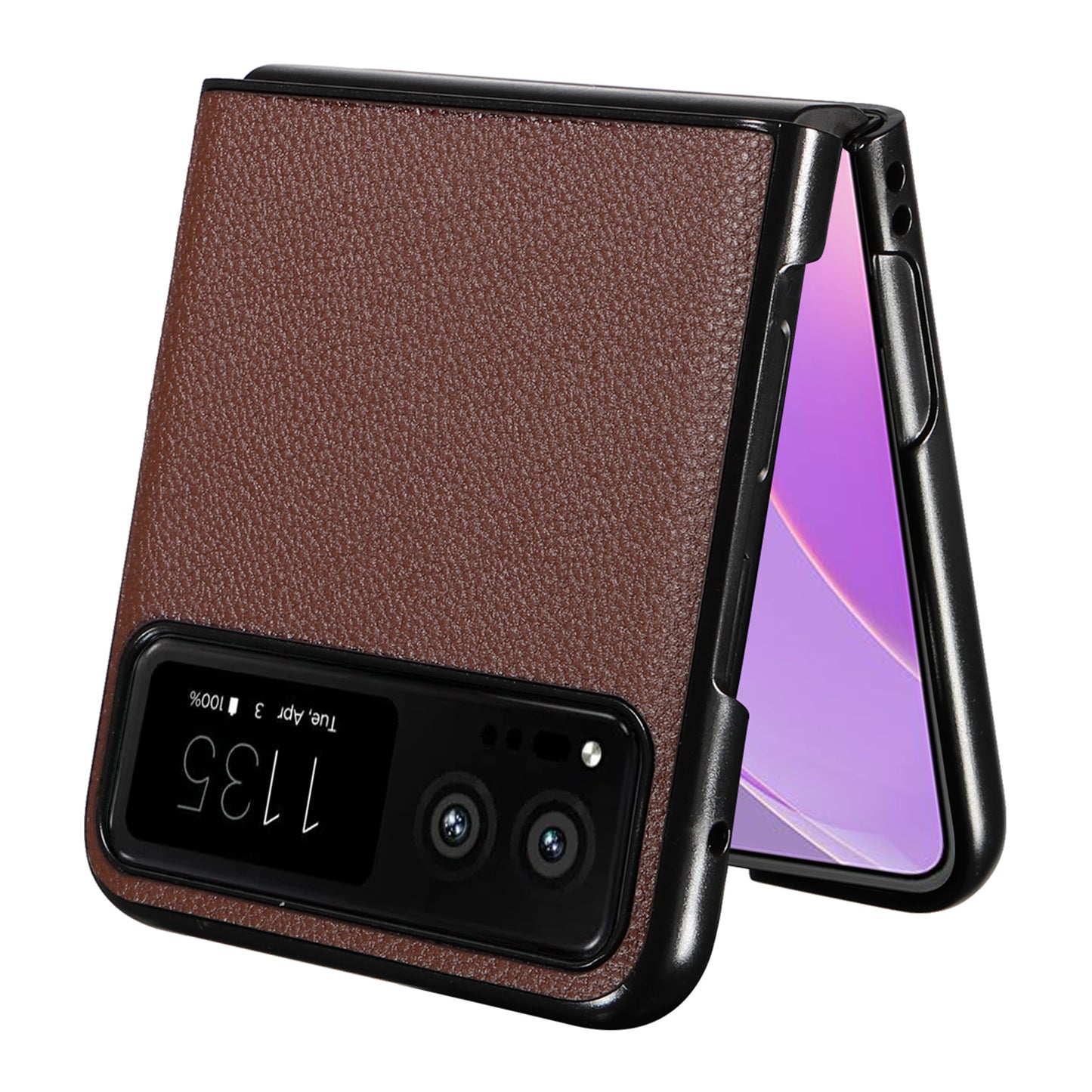 Uniqkart for Motorola Razr 40 5G Litchi Texture Phone Case PU Leather Coated PC Anti-drop Cover - Brown