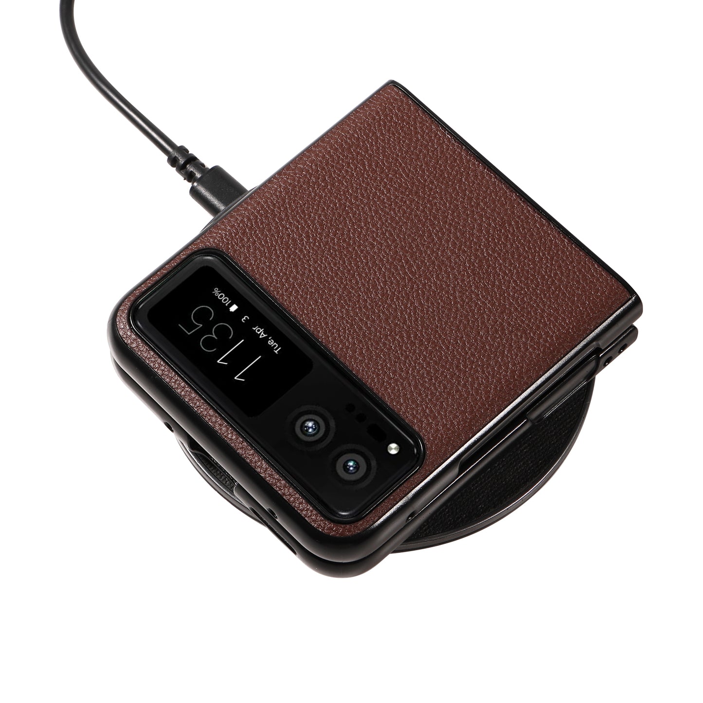 Uniqkart for Motorola Razr 40 5G Litchi Texture Phone Case PU Leather Coated PC Anti-drop Cover - Brown