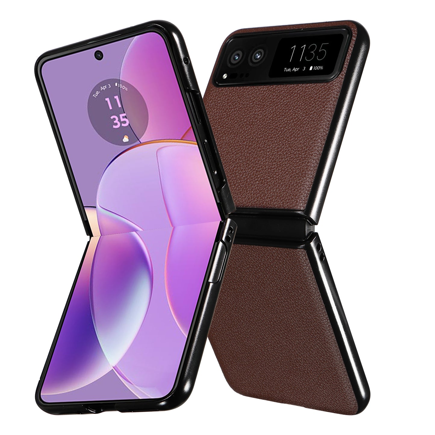 Uniqkart for Motorola Razr 40 5G Litchi Texture Phone Case PU Leather Coated PC Anti-drop Cover - Brown