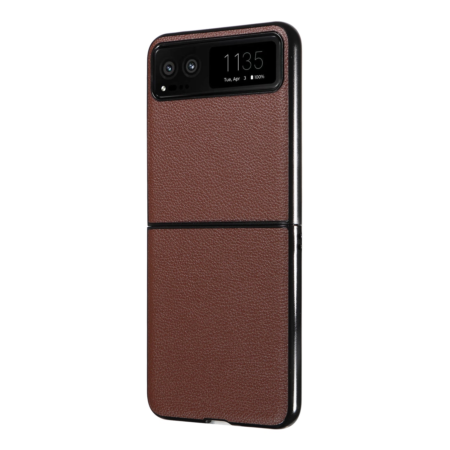 Uniqkart for Motorola Razr 40 5G Litchi Texture Phone Case PU Leather Coated PC Anti-drop Cover - Brown
