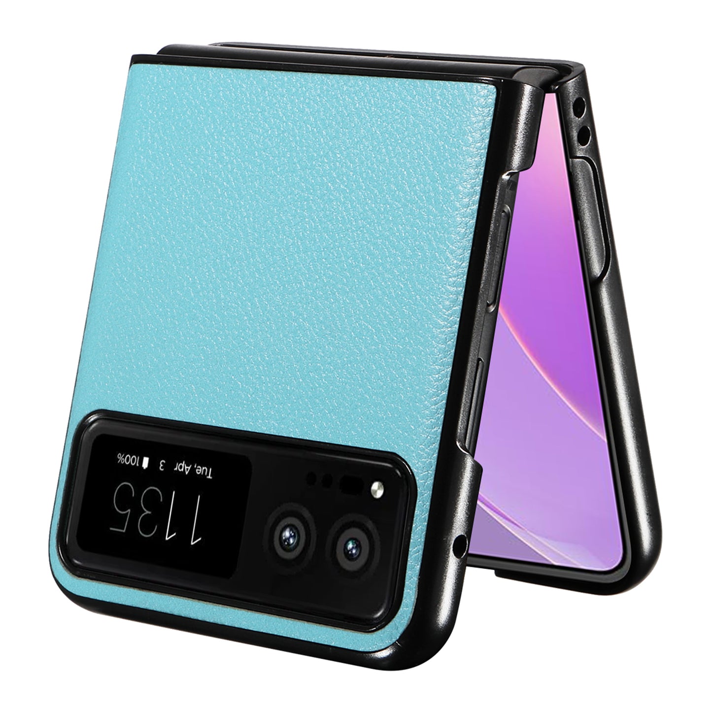 Uniqkart for Motorola Razr 40 5G Litchi Texture Phone Case PU Leather Coated PC Anti-drop Cover - Baby Blue