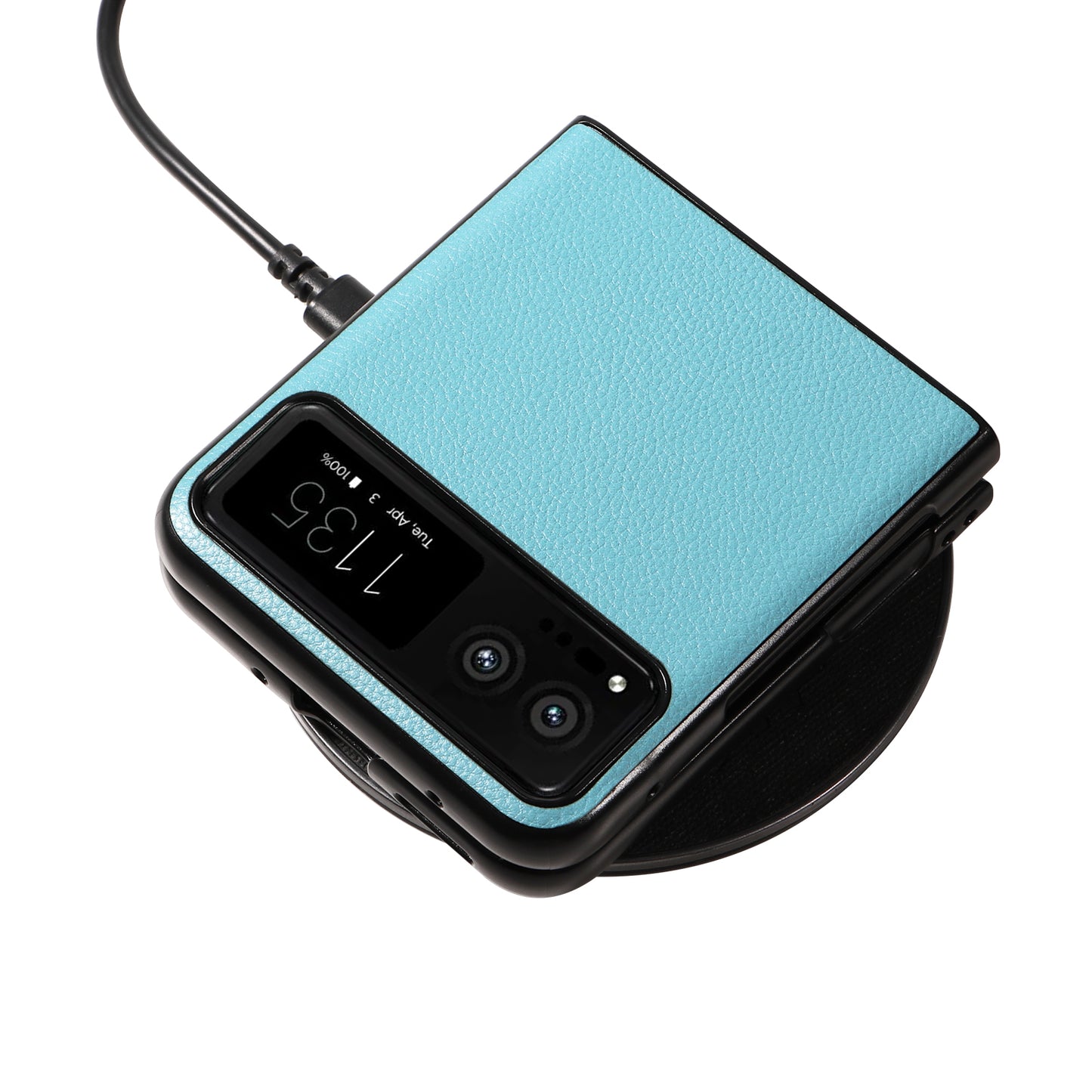 Uniqkart for Motorola Razr 40 5G Litchi Texture Phone Case PU Leather Coated PC Anti-drop Cover - Baby Blue