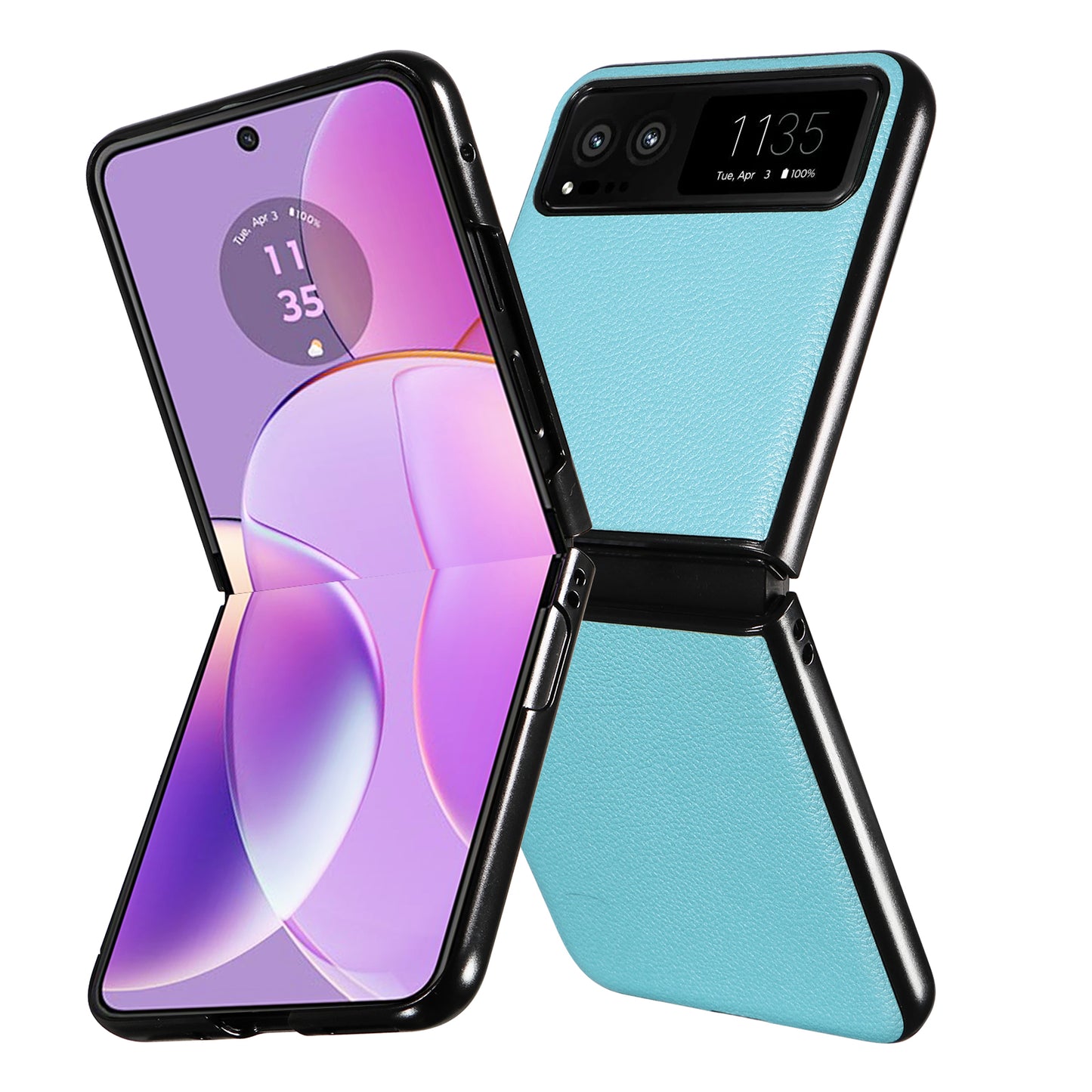 Uniqkart for Motorola Razr 40 5G Litchi Texture Phone Case PU Leather Coated PC Anti-drop Cover - Baby Blue