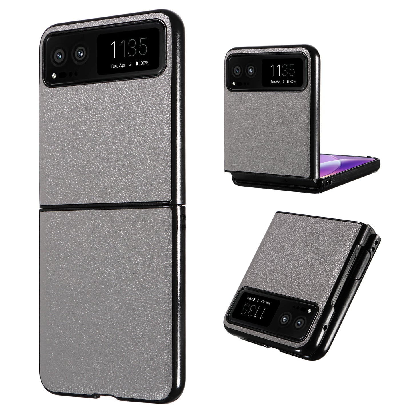 Uniqkart for Motorola Razr 40 5G Litchi Texture Phone Case PU Leather Coated PC Anti-drop Cover - Grey