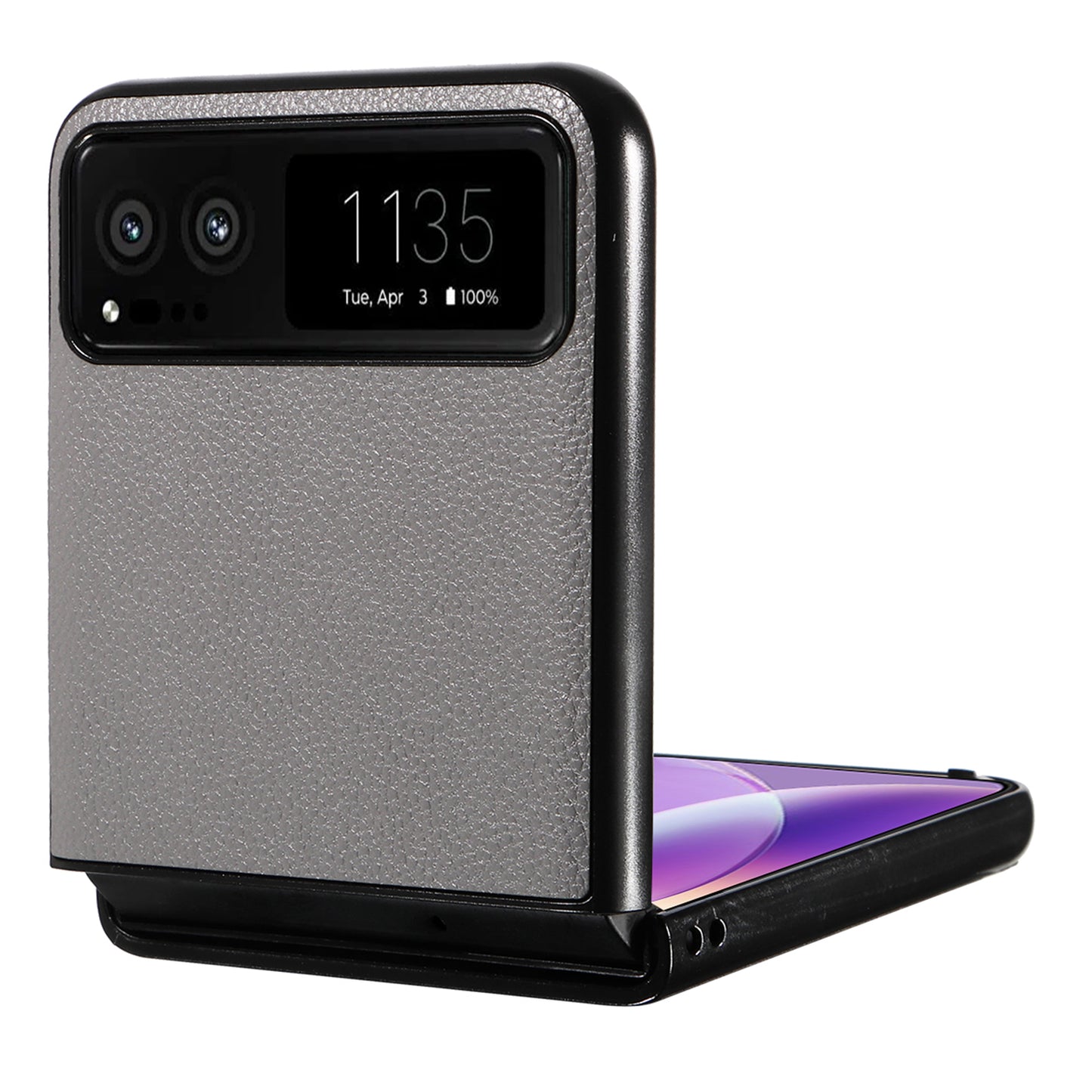 Uniqkart for Motorola Razr 40 5G Litchi Texture Phone Case PU Leather Coated PC Anti-drop Cover - Grey