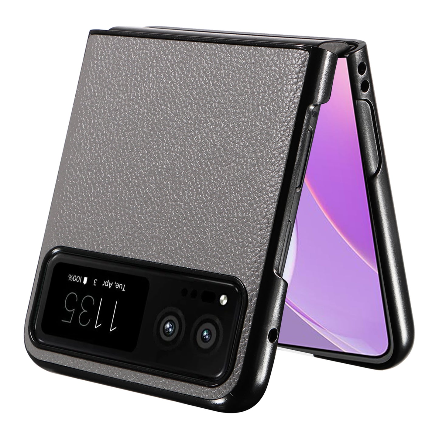 Uniqkart for Motorola Razr 40 5G Litchi Texture Phone Case PU Leather Coated PC Anti-drop Cover - Grey