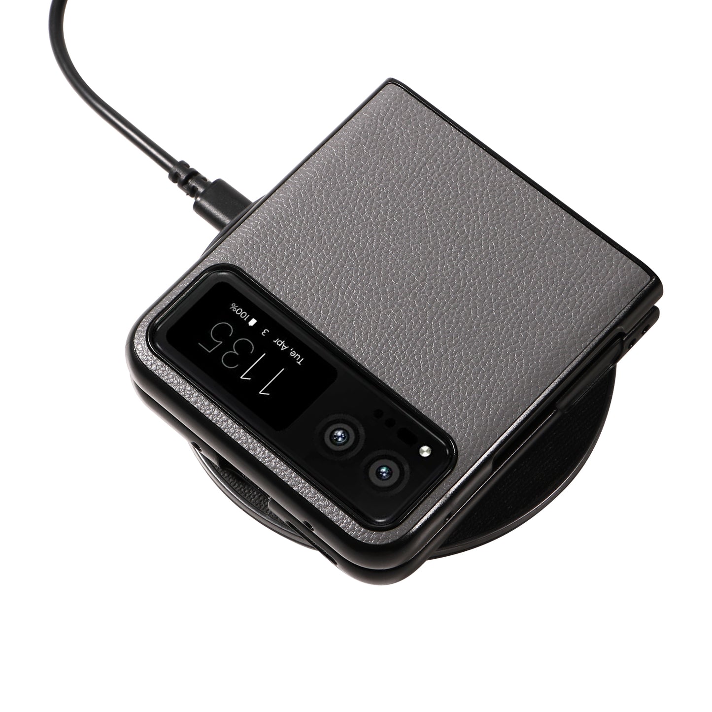 Uniqkart for Motorola Razr 40 5G Litchi Texture Phone Case PU Leather Coated PC Anti-drop Cover - Grey