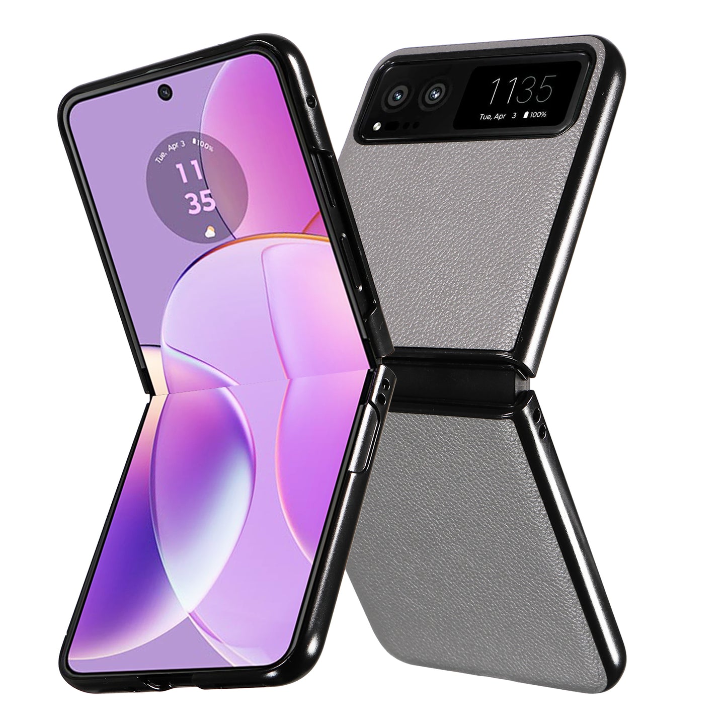 Uniqkart for Motorola Razr 40 5G Litchi Texture Phone Case PU Leather Coated PC Anti-drop Cover - Grey