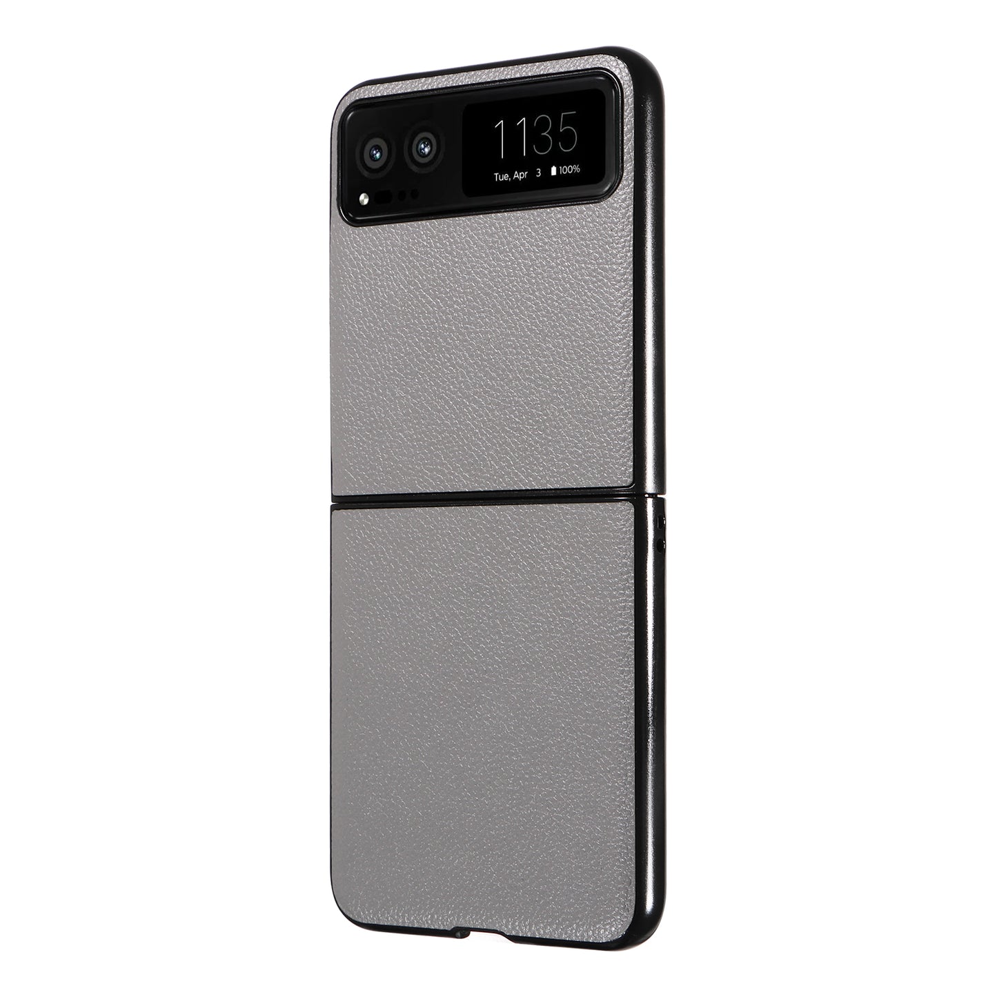Uniqkart for Motorola Razr 40 5G Litchi Texture Phone Case PU Leather Coated PC Anti-drop Cover - Grey