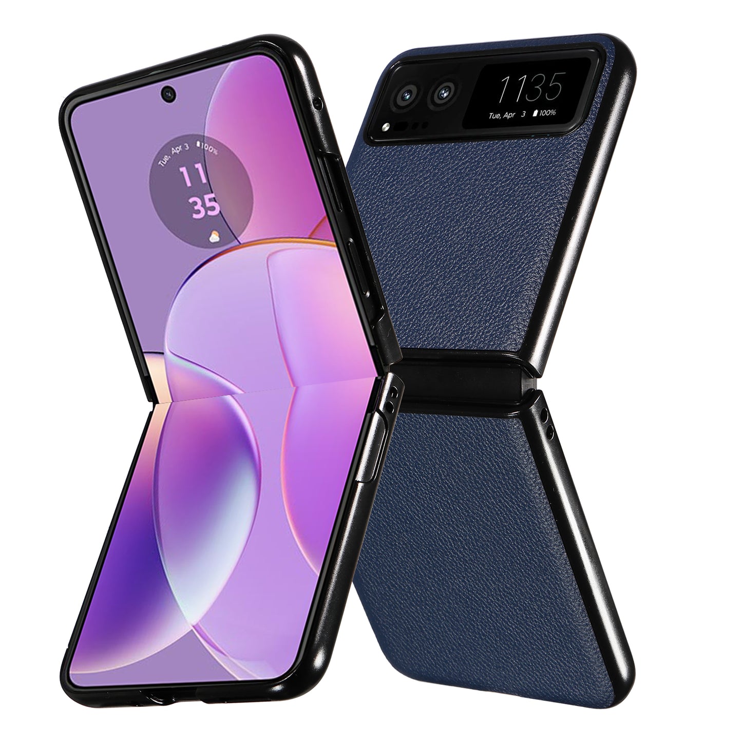 Uniqkart for Motorola Razr 40 5G Litchi Texture Phone Case PU Leather Coated PC Anti-drop Cover - Dark Blue