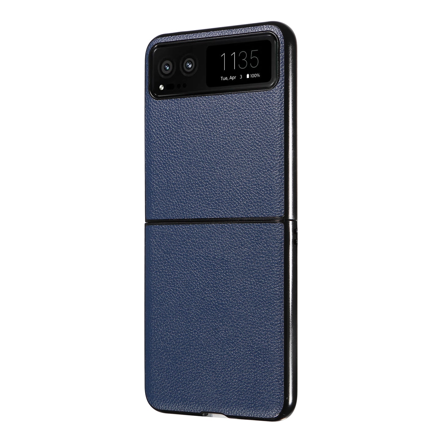 Uniqkart for Motorola Razr 40 5G Litchi Texture Phone Case PU Leather Coated PC Anti-drop Cover - Dark Blue
