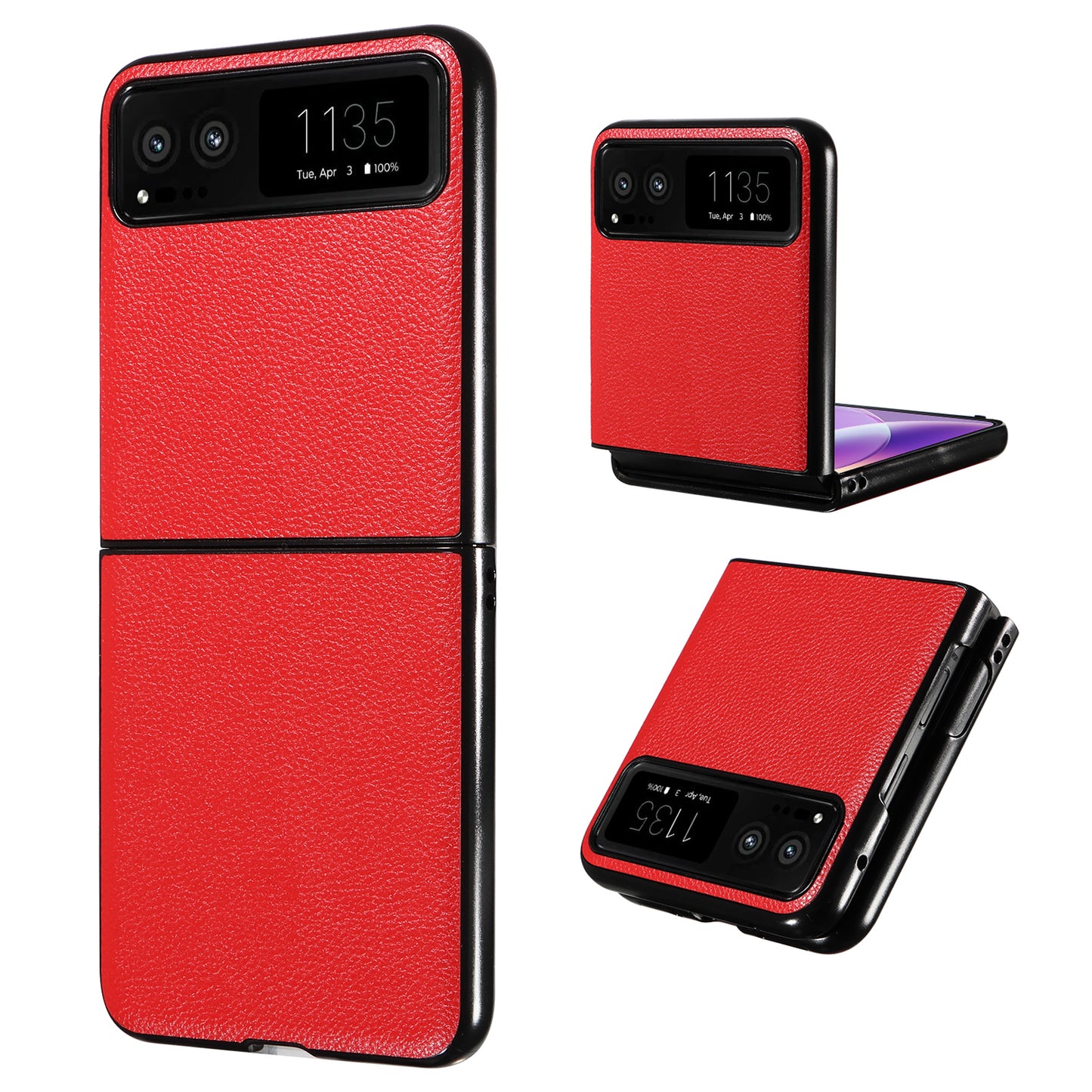 Uniqkart for Motorola Razr 40 5G Litchi Texture Phone Case PU Leather Coated PC Anti-drop Cover - Red