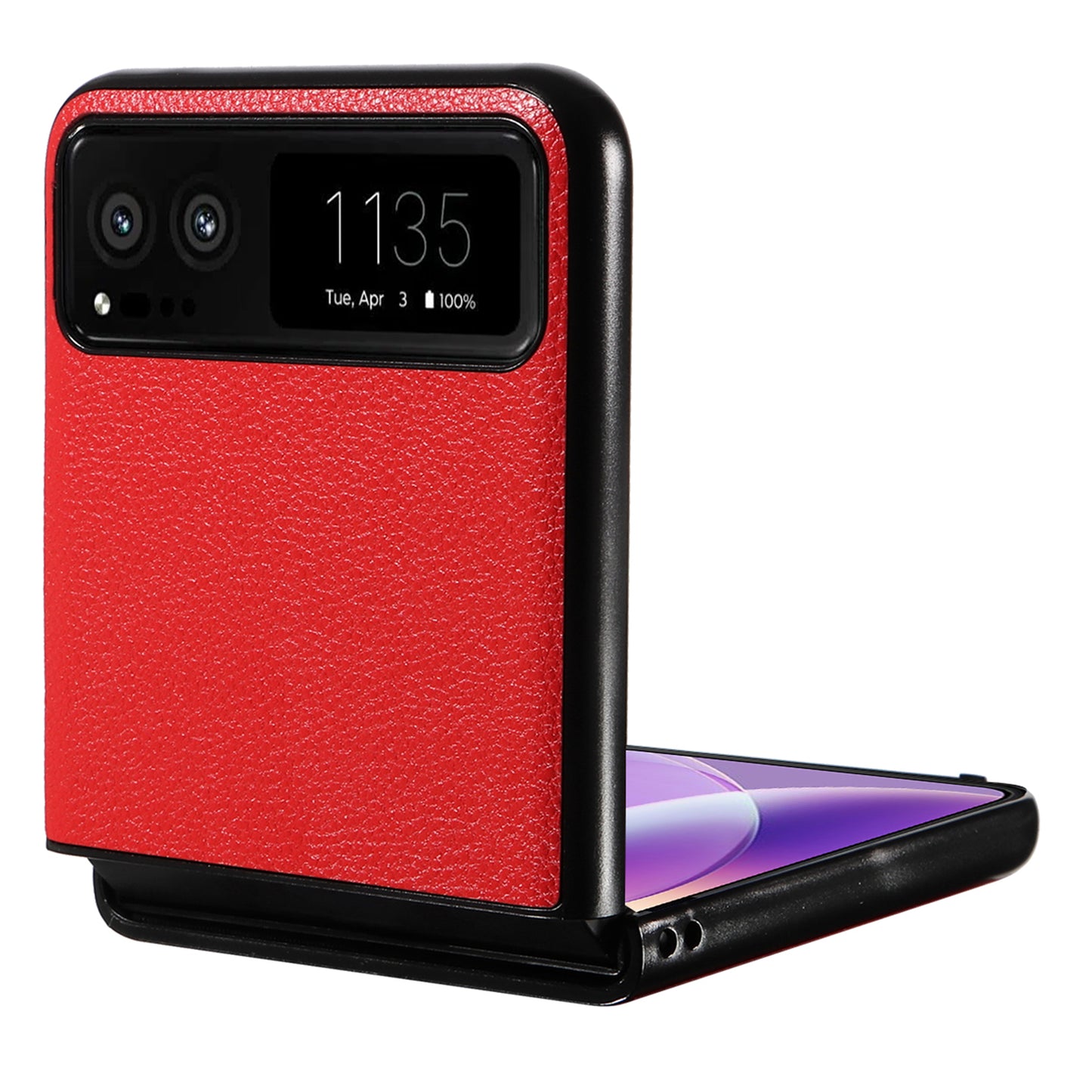 Uniqkart for Motorola Razr 40 5G Litchi Texture Phone Case PU Leather Coated PC Anti-drop Cover - Red