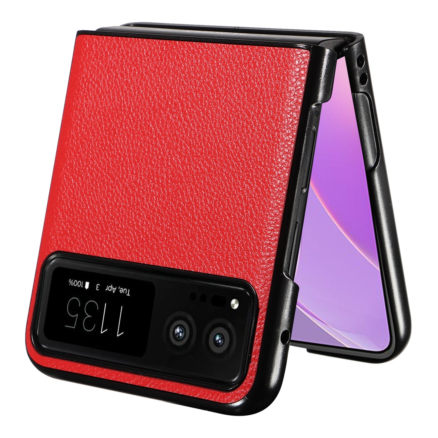 Uniqkart for Motorola Razr 40 5G Litchi Texture Phone Case PU Leather Coated PC Anti-drop Cover - Red