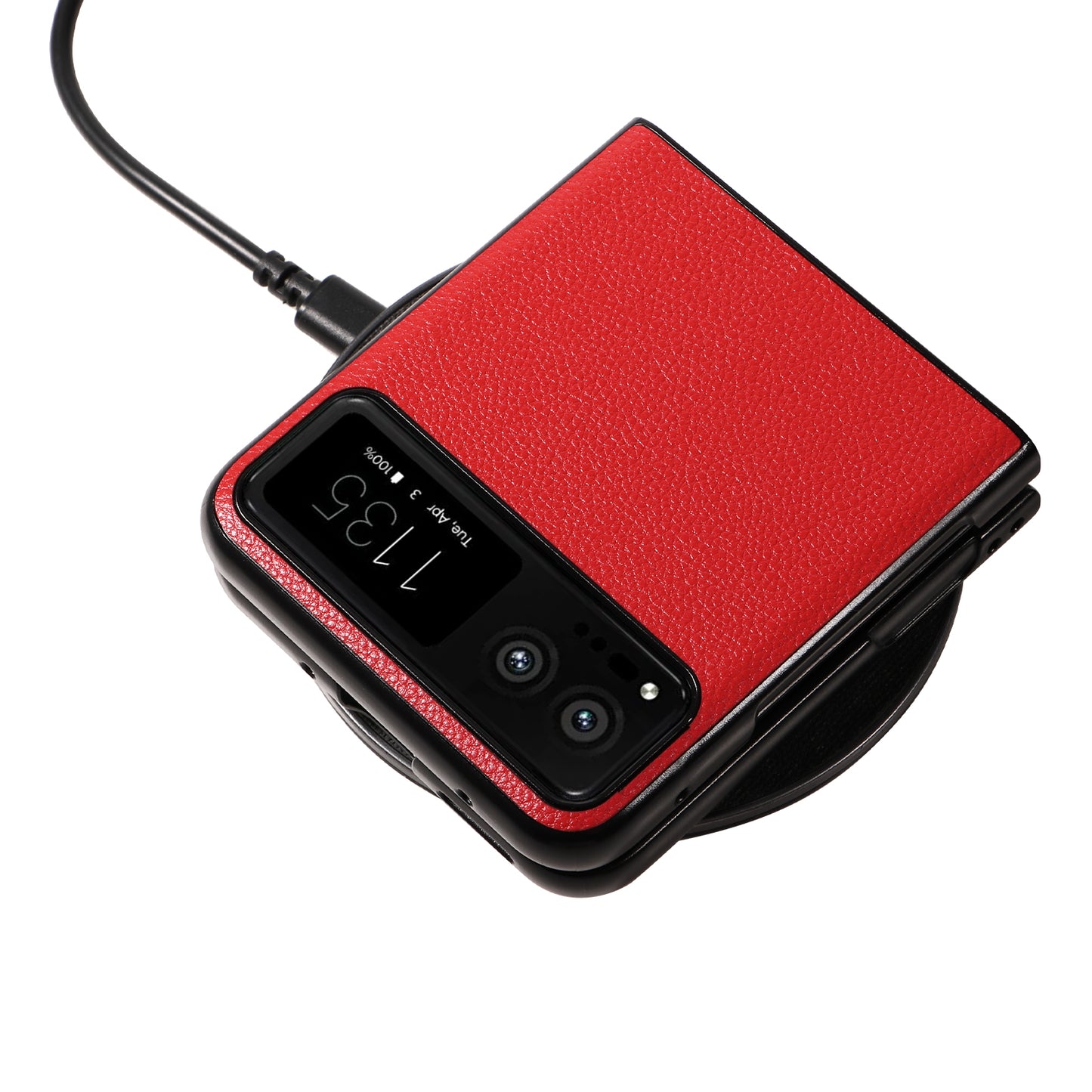 Uniqkart for Motorola Razr 40 5G Litchi Texture Phone Case PU Leather Coated PC Anti-drop Cover - Red