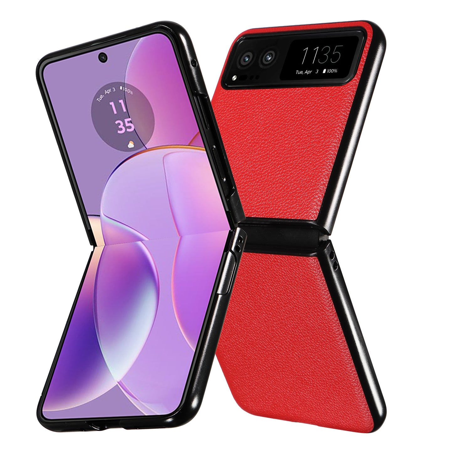 Uniqkart for Motorola Razr 40 5G Litchi Texture Phone Case PU Leather Coated PC Anti-drop Cover - Red