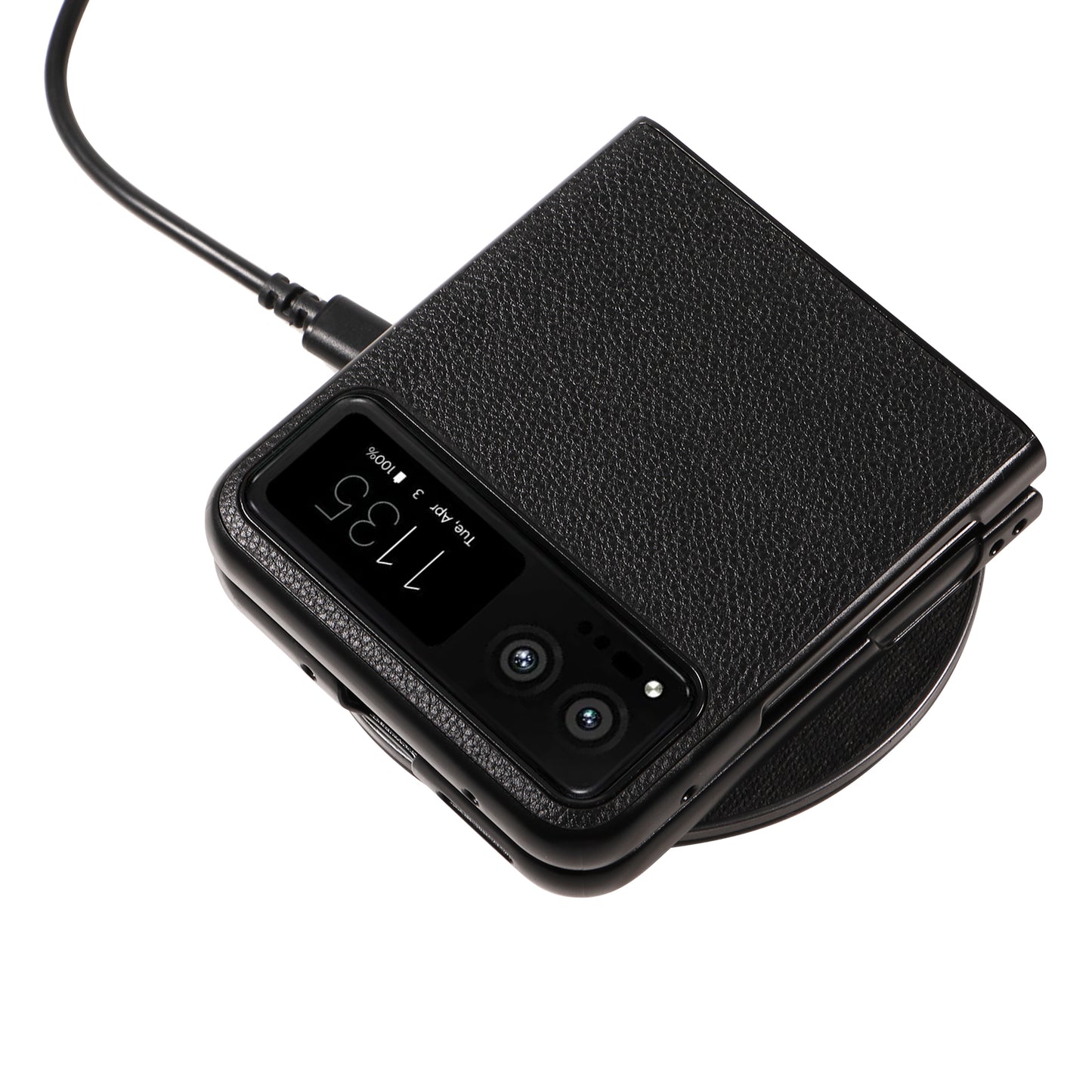 Uniqkart for Motorola Razr 40 5G Litchi Texture Phone Case PU Leather Coated PC Anti-drop Cover - Black