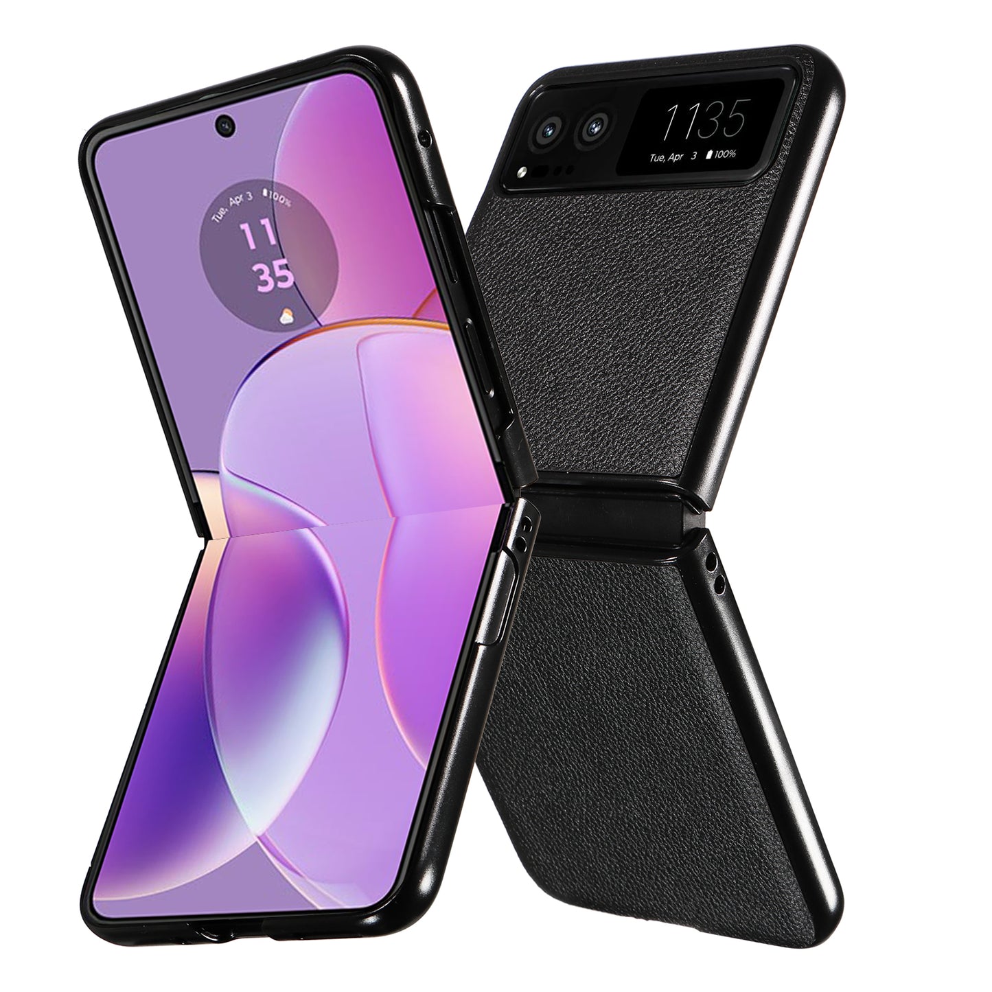 Uniqkart for Motorola Razr 40 5G Litchi Texture Phone Case PU Leather Coated PC Anti-drop Cover - Black